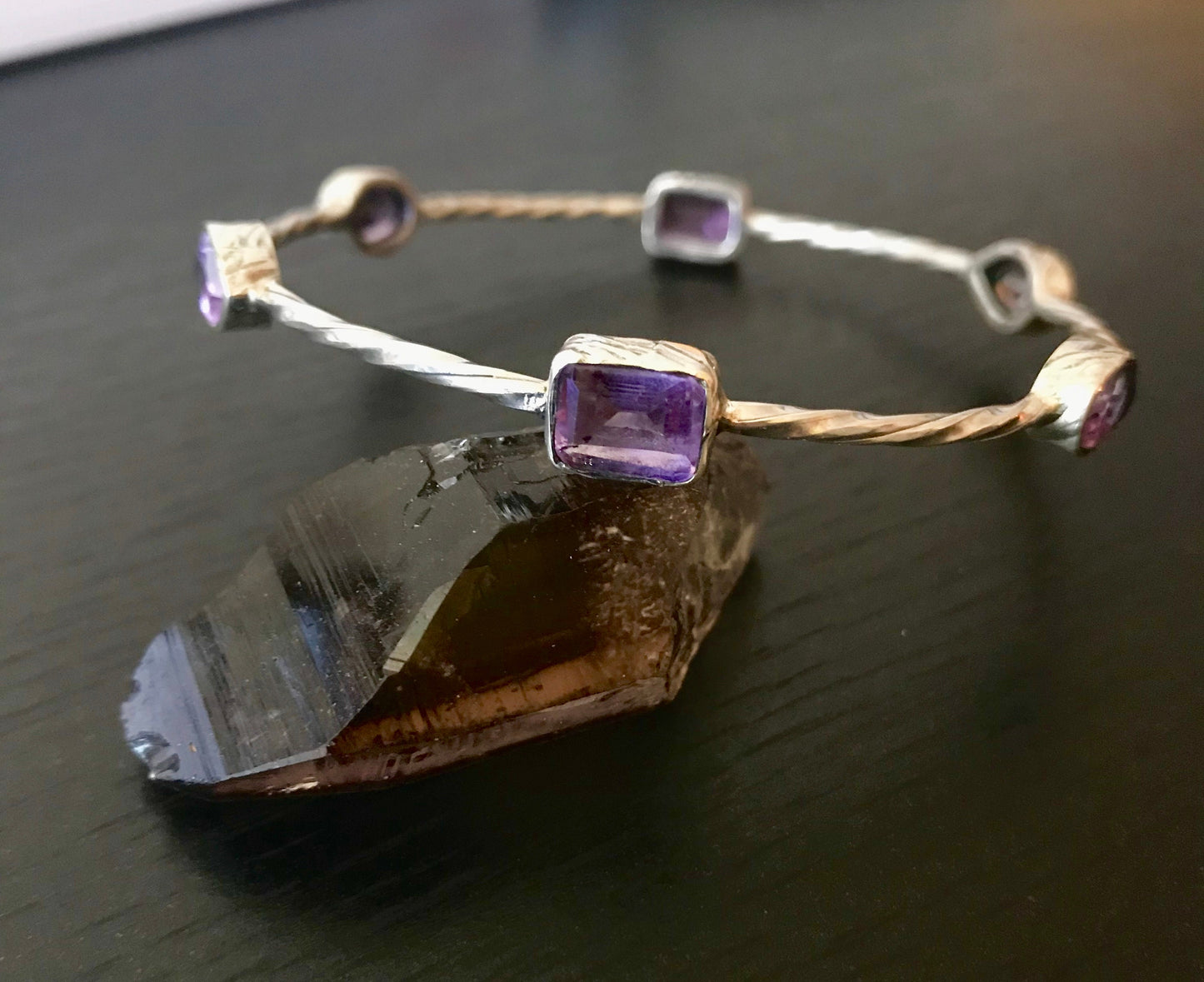 Amethyst Sterling Silver Bracelet, February Birthstone, Gemstone Dainty Bracelets For Women, Oxidized Silver, Gift For Her