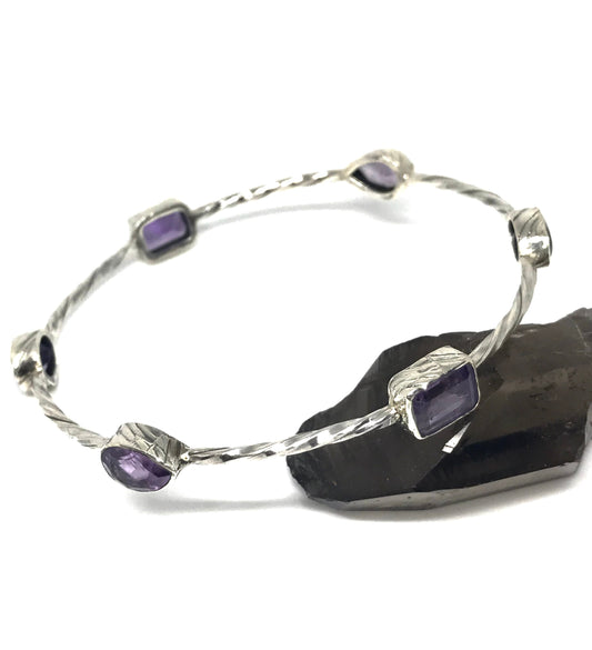 Amethyst Sterling Silver Bracelet, February Birthstone, Gemstone Dainty Bracelets For Women, Oxidized Silver, Gift For Her