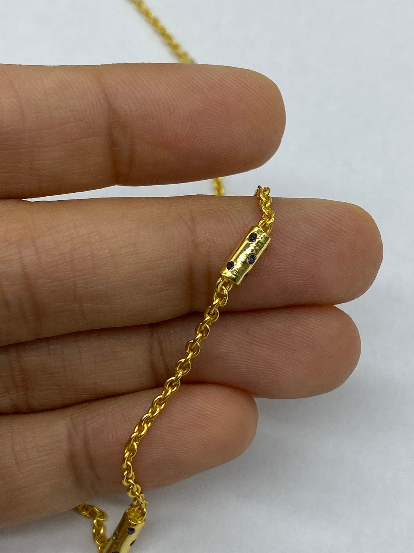 Iolite Gold Chain Necklace, Dainty Necklace, Gold Plated Sterling Silver Purple Gemstone Necklace, Birthday Gifts For Her, Gift For Mom