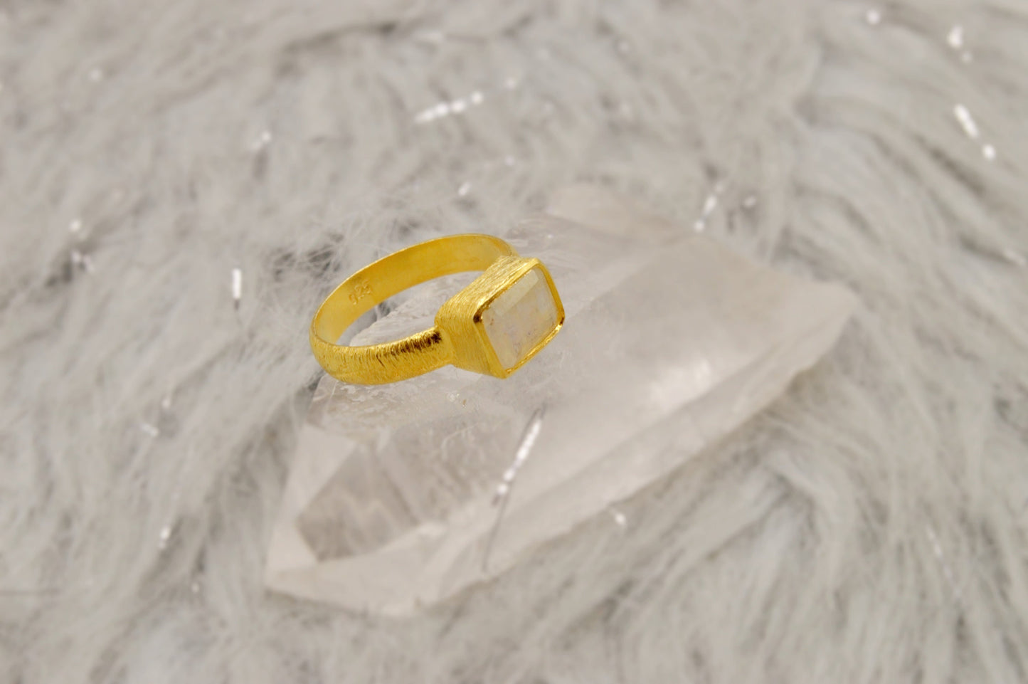 Rainbow Moonstone Dainty Gold Ring, Gemstone Ring, June Birthstone, Gold Plated 925 Sterling Silver Ring, Birthday Gifts, Rings For Women,