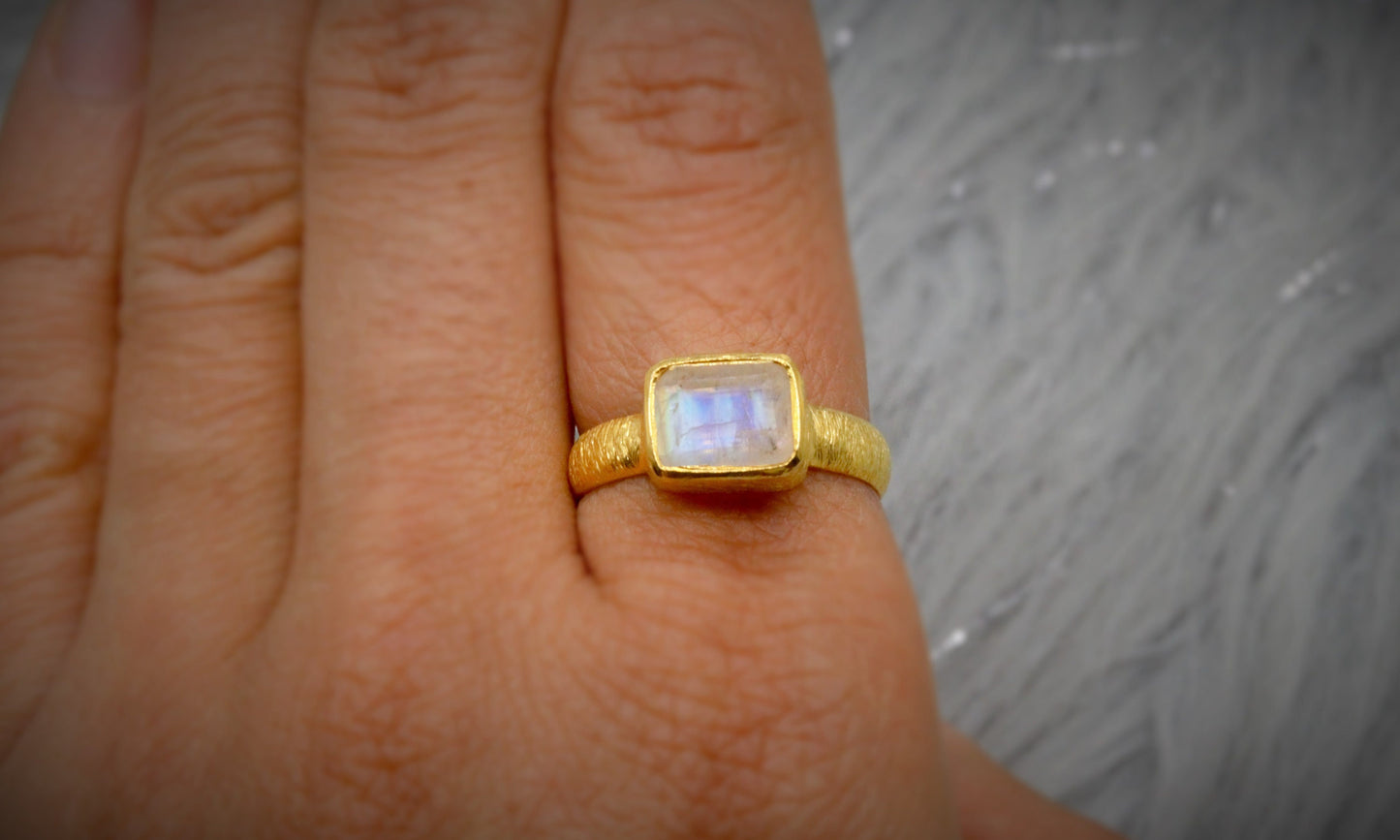 Rainbow Moonstone Dainty Gold Ring, Gemstone Ring, June Birthstone, Gold Plated 925 Sterling Silver Ring, Birthday Gifts, Rings For Women,