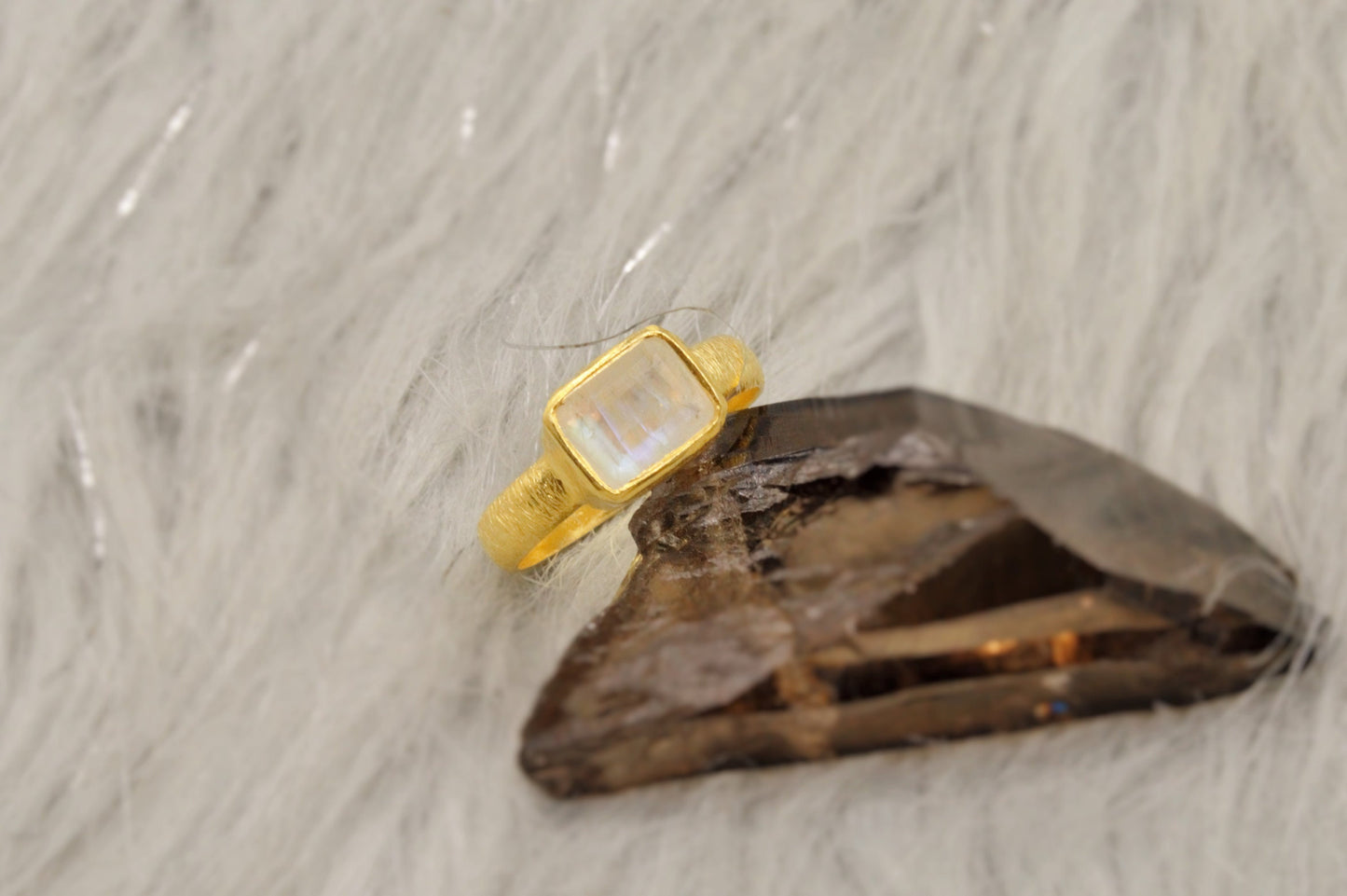 Rainbow Moonstone Dainty Gold Ring, Gemstone Ring, June Birthstone, Gold Plated 925 Sterling Silver Ring, Birthday Gifts, Rings For Women,