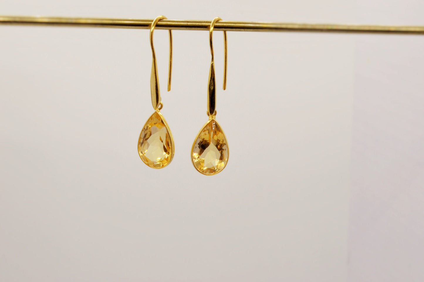 Citrine Gold Earrings, November Birthstone, Dainty Teardrop Gemstone Earrings, Unique Dangle, Birthday Gifts For Her