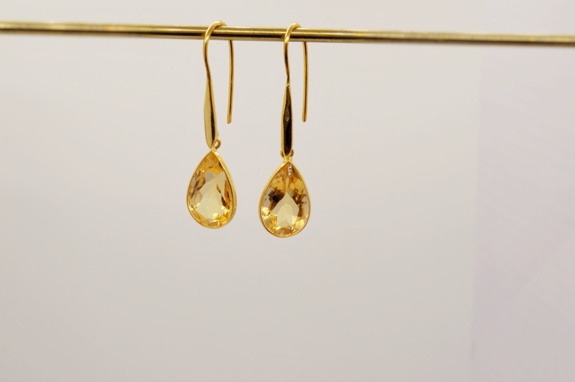 Citrine Gold Earrings, November Birthstone, Dainty Teardrop Gemstone Earrings, Unique Dangle, Birthday Gifts For Her