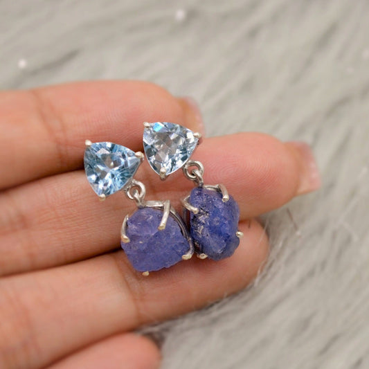 Blue Topaz, Tanzanite Drop Earrings, Sterling Silver Earrings, Christmas Gift, Unique Earrings, December Birthstone, November Birthstone