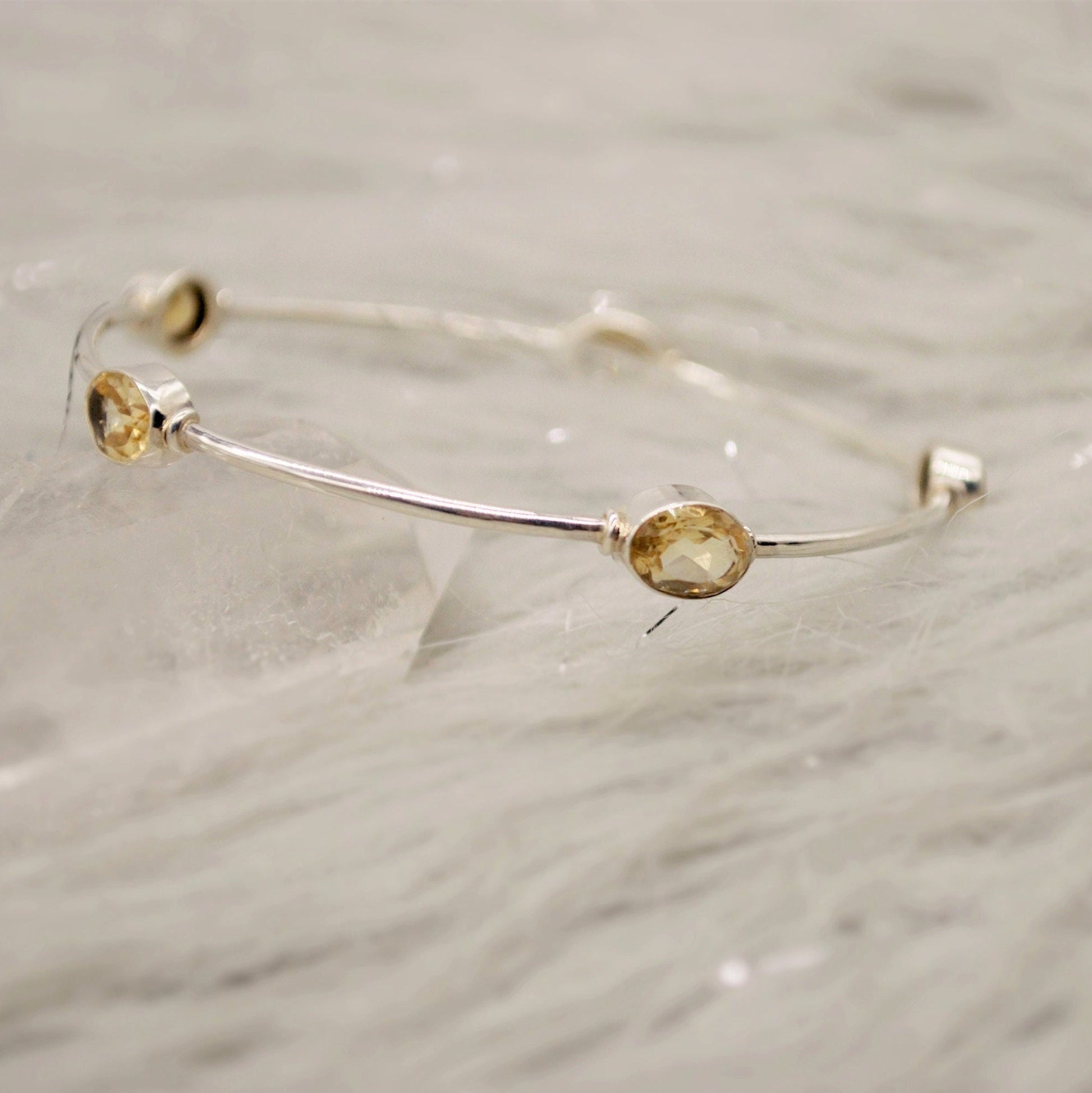 Citrine Sterling Silver Bangle Bracelet, Citrine Jewelry, Dainty Bracelet, November Birthstone, 7.5cm Diameter, Bangles For Women