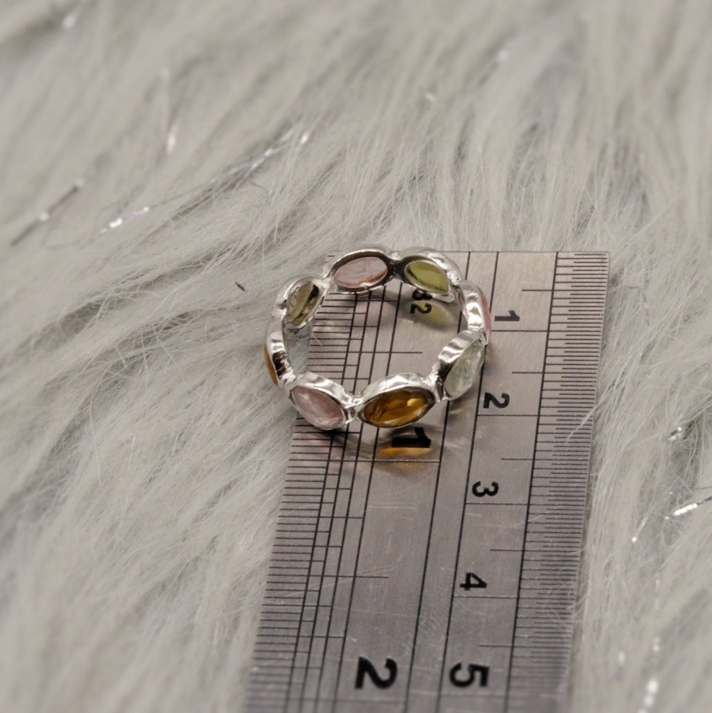 Raw Tourmaline Ring, 925 Sterling Silver Ring, Tourmaline Jewelry, October Birthstone, Raw Pink Green Gem Stone Eternity Ring, Gifts For Her