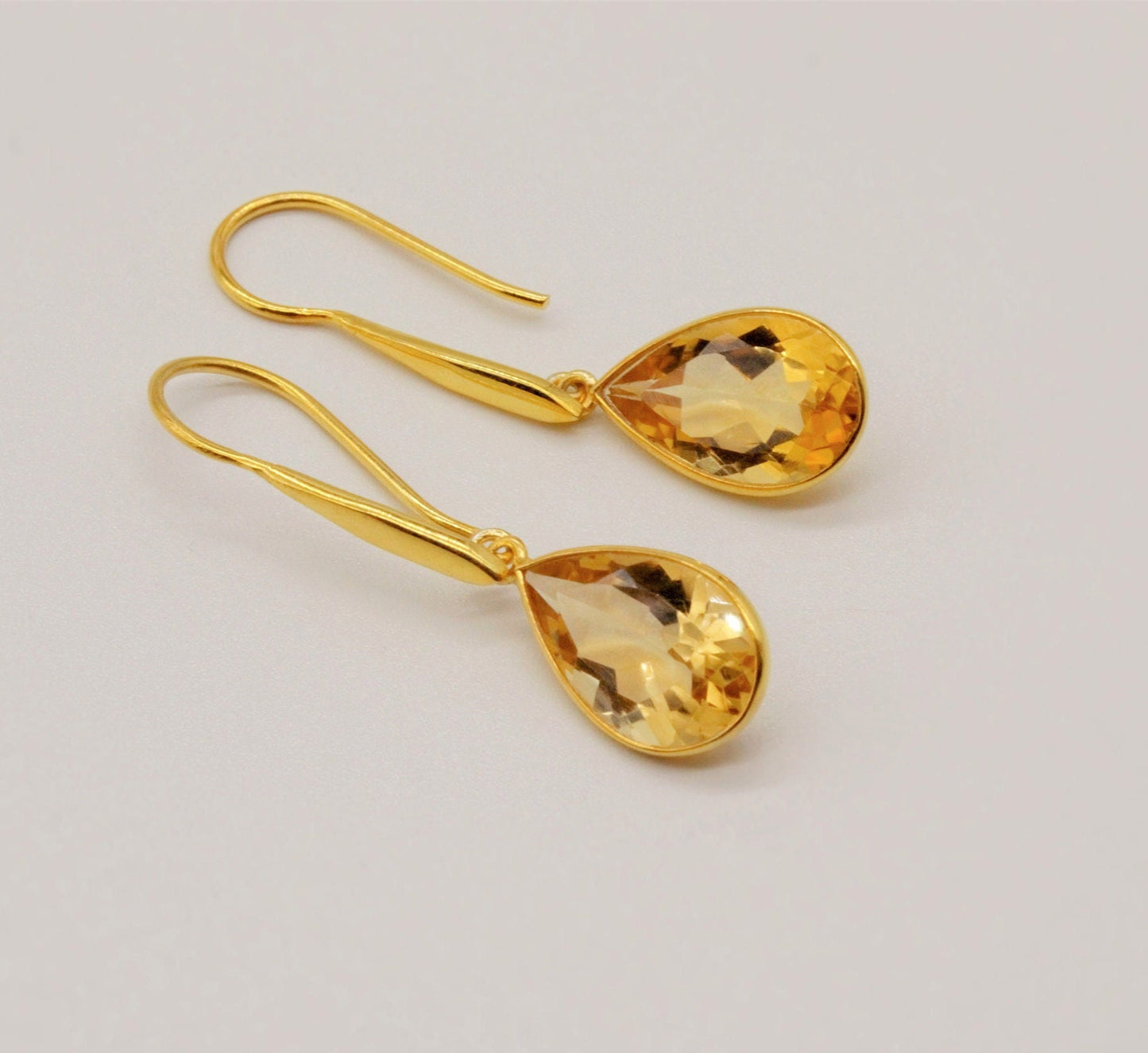 Citrine Gold Earrings, November Birthstone, Dainty Teardrop Gemstone Earrings, Unique Dangle, Birthday Gifts For Her