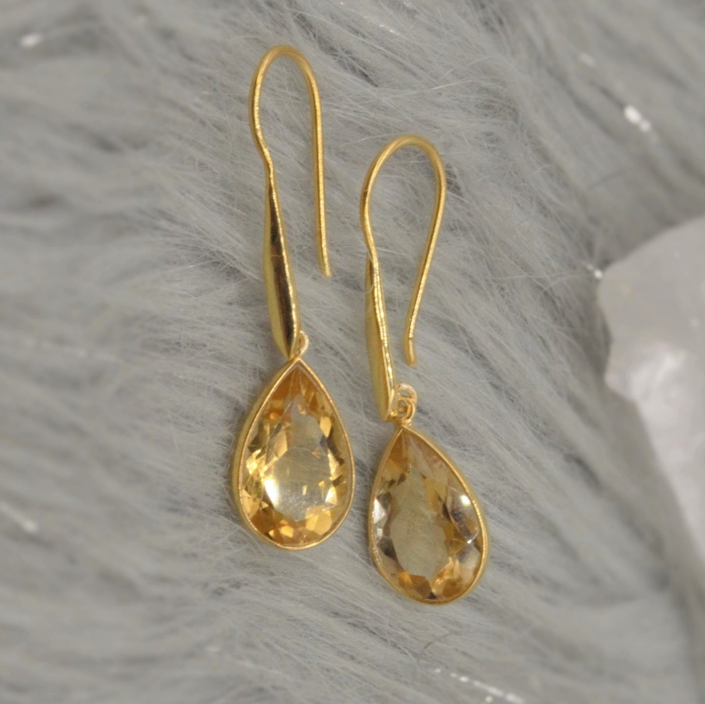 Citrine Gold Earrings, November Birthstone, Dainty Teardrop Gemstone Earrings, Unique Dangle, Birthday Gifts For Her