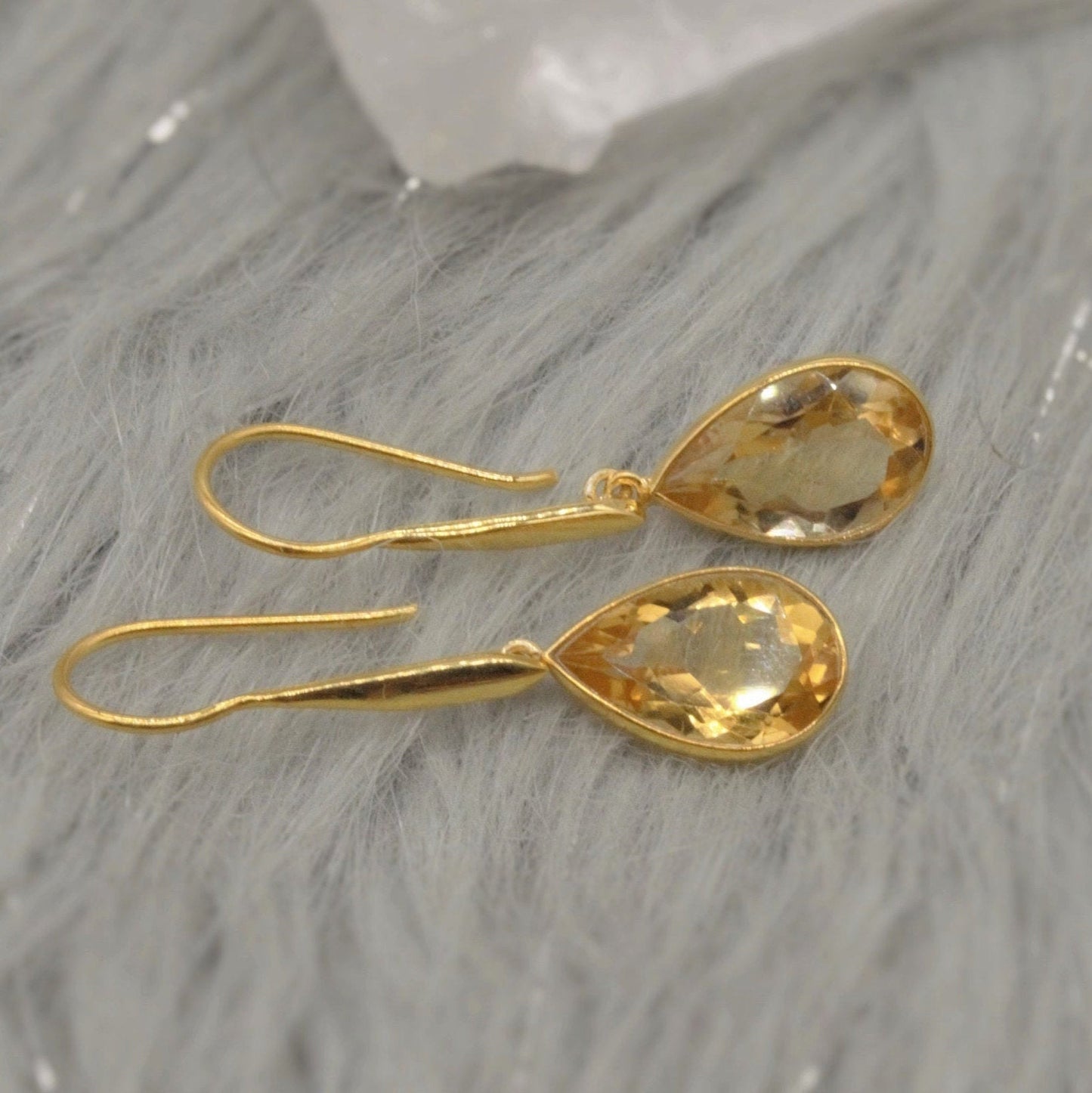 Citrine Gold Earrings, November Birthstone, Dainty Teardrop Gemstone Earrings, Unique Dangle, Birthday Gifts For Her