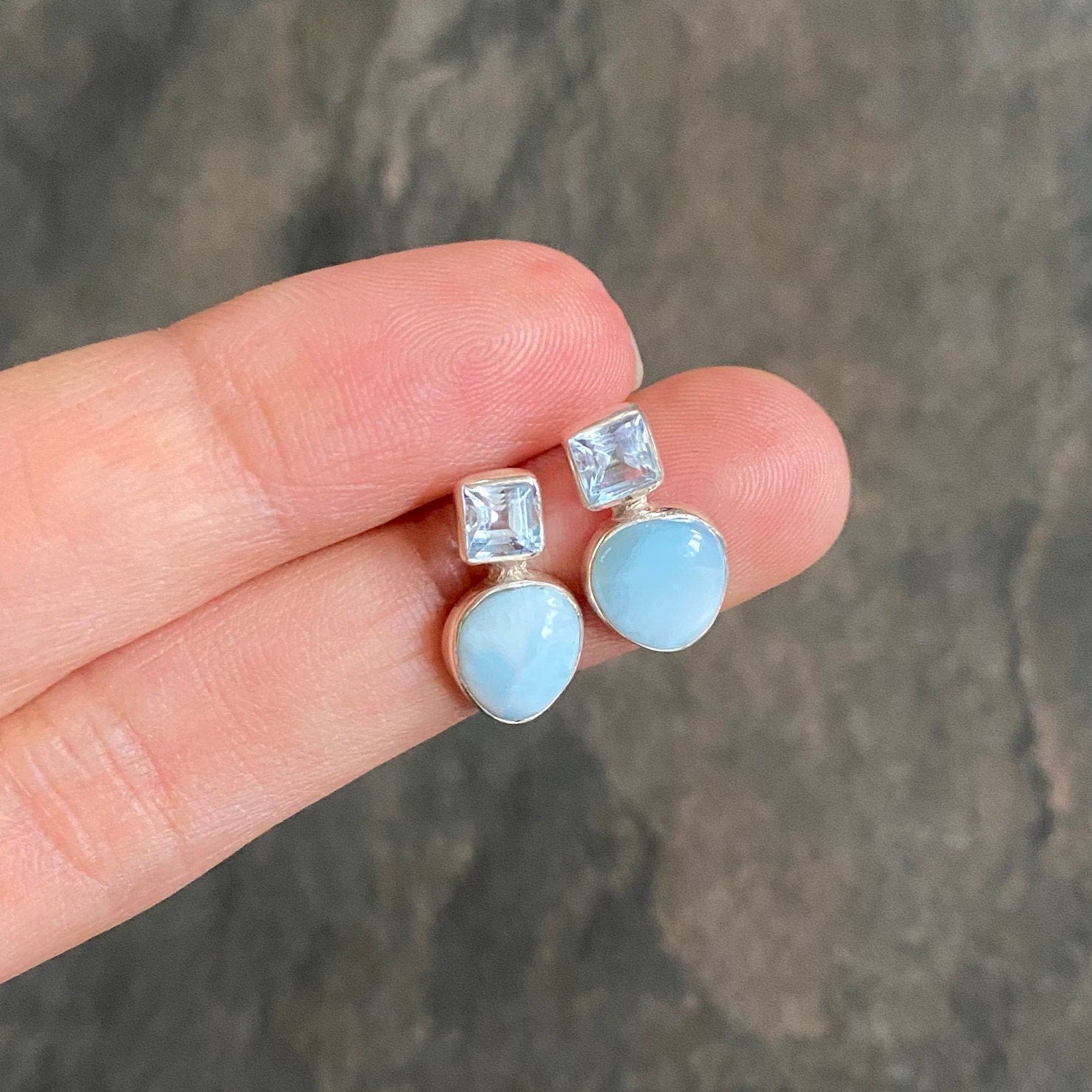 Larimar Blue Topaz Silver Stud Earrings, Larimar Stone, Larimar Gemstone, Blue Topaz Studs, Larimar Earrings, Birthday Gift For Her