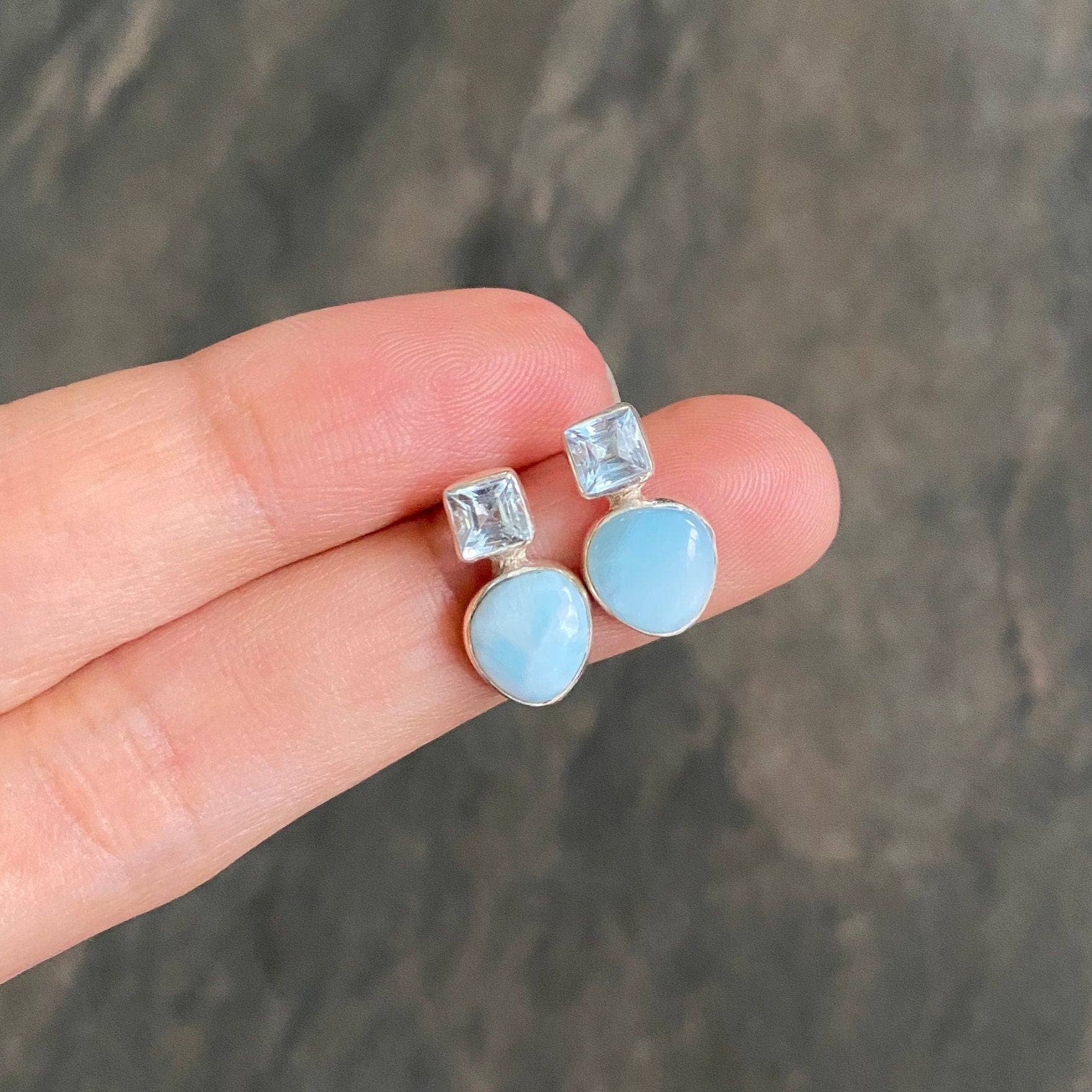 Larimar Blue Topaz Silver Stud Earrings, Larimar Stone, Larimar Gemstone, Blue Topaz Studs, Larimar Earrings, Birthday Gift For Her