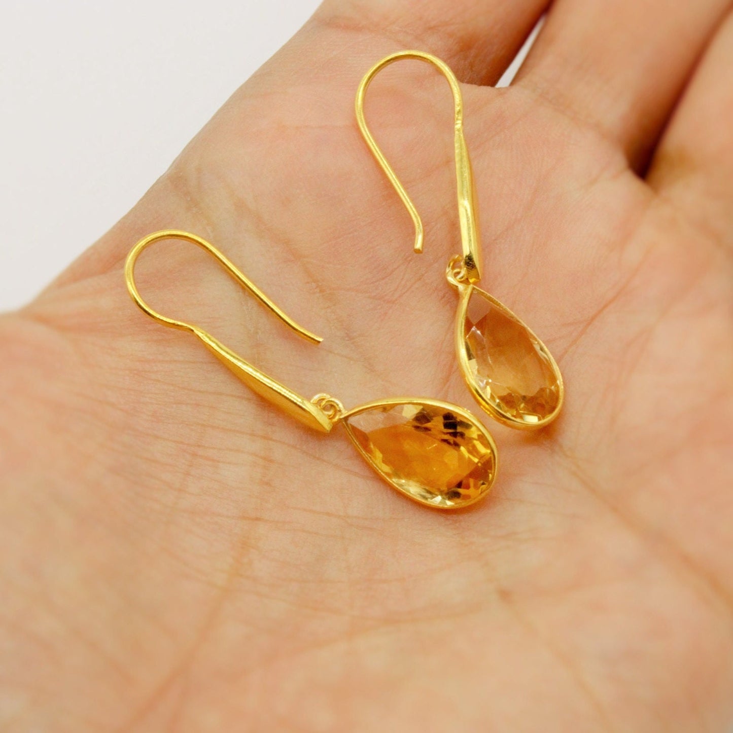 Citrine Gold Earrings, November Birthstone, Dainty Teardrop Gemstone Earrings, Unique Dangle, Birthday Gifts For Her