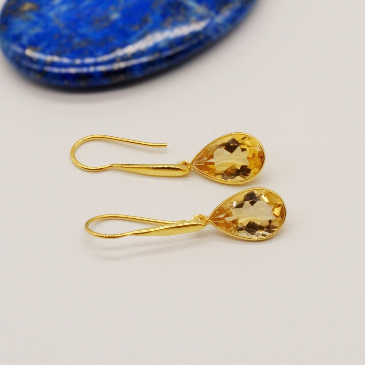Citrine Gold Earrings, November Birthstone, Dainty Teardrop Gemstone Earrings, Unique Dangle, Birthday Gifts For Her