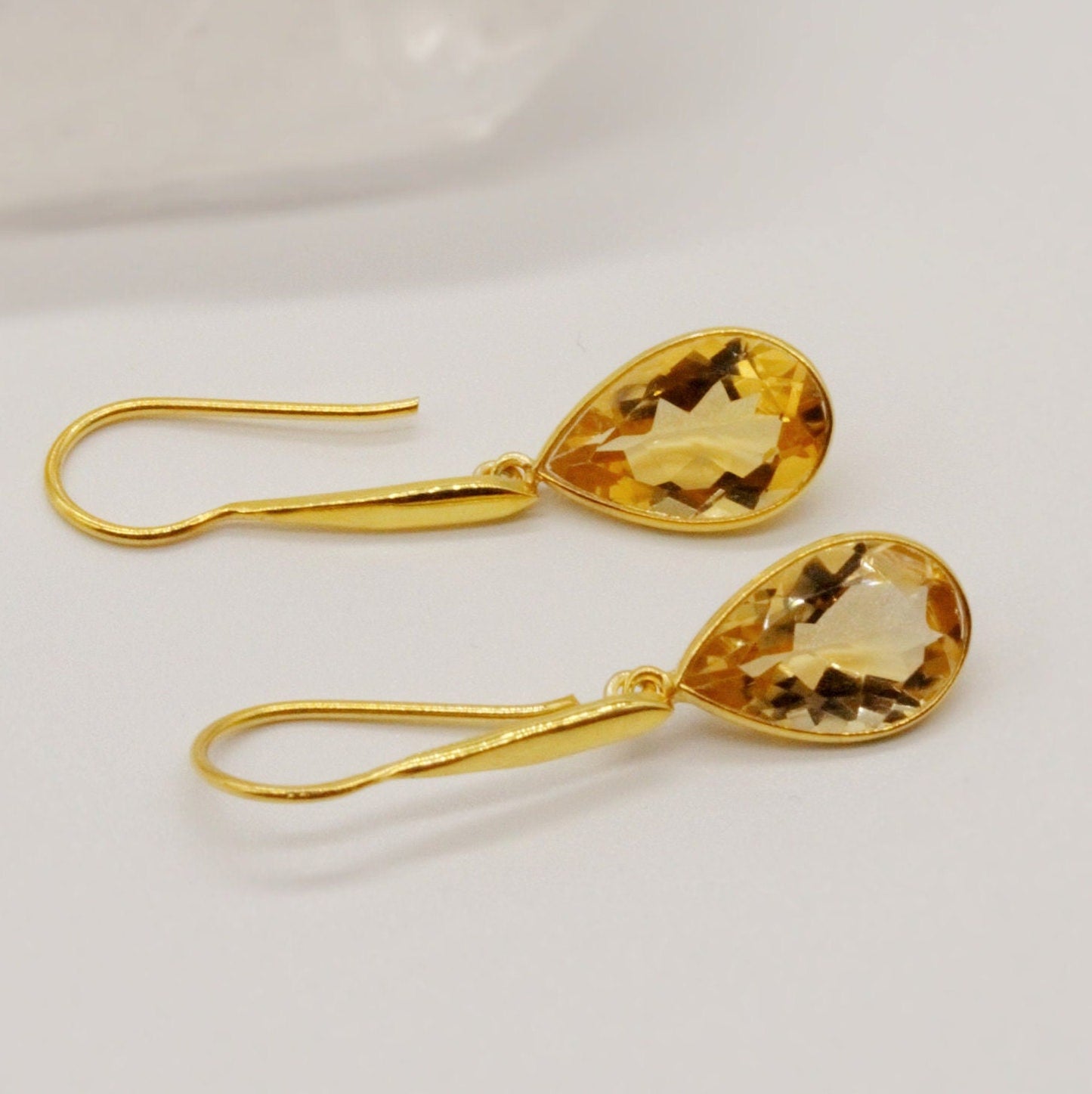 Citrine Gold Earrings, November Birthstone, Dainty Teardrop Gemstone Earrings, Unique Dangle, Birthday Gifts For Her