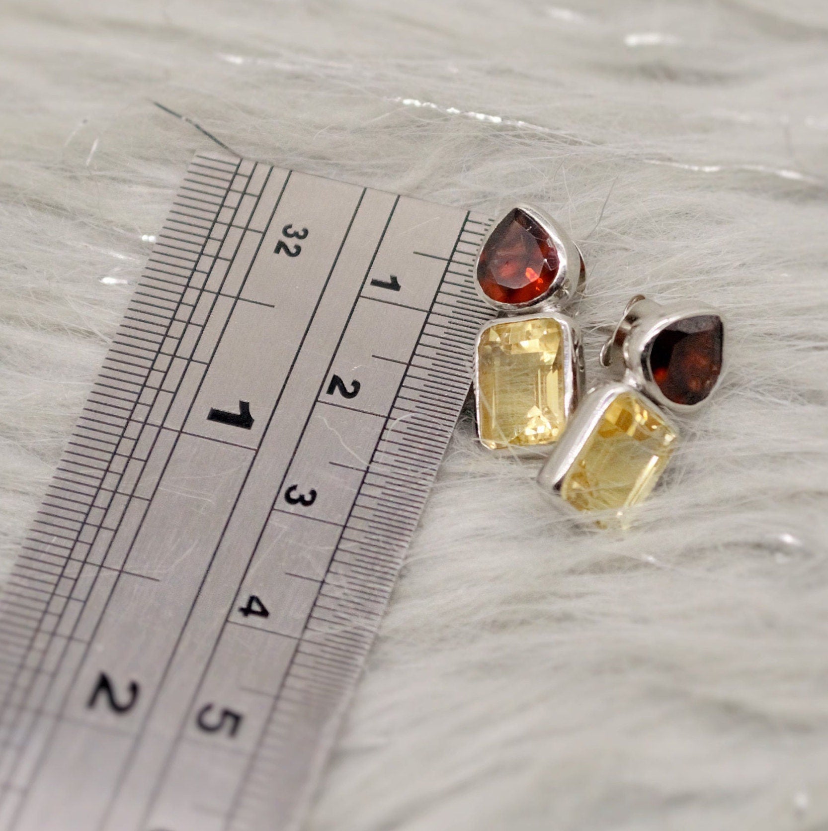 Garnet Citrine Silver Stud Earrings, Unique 925 Sterling Silver Earrings, January, November Birthstone, Birthday Gifts For Her, Valentine