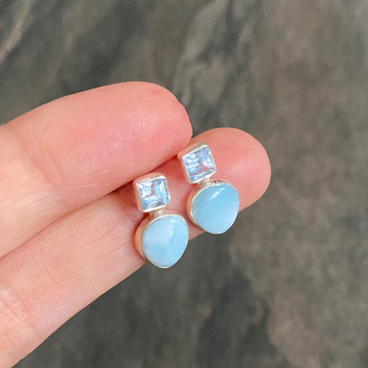 Larimar Blue Topaz Silver Stud Earrings, Larimar Stone, Larimar Gemstone, Blue Topaz Studs, Larimar Earrings, Birthday Gift For Her