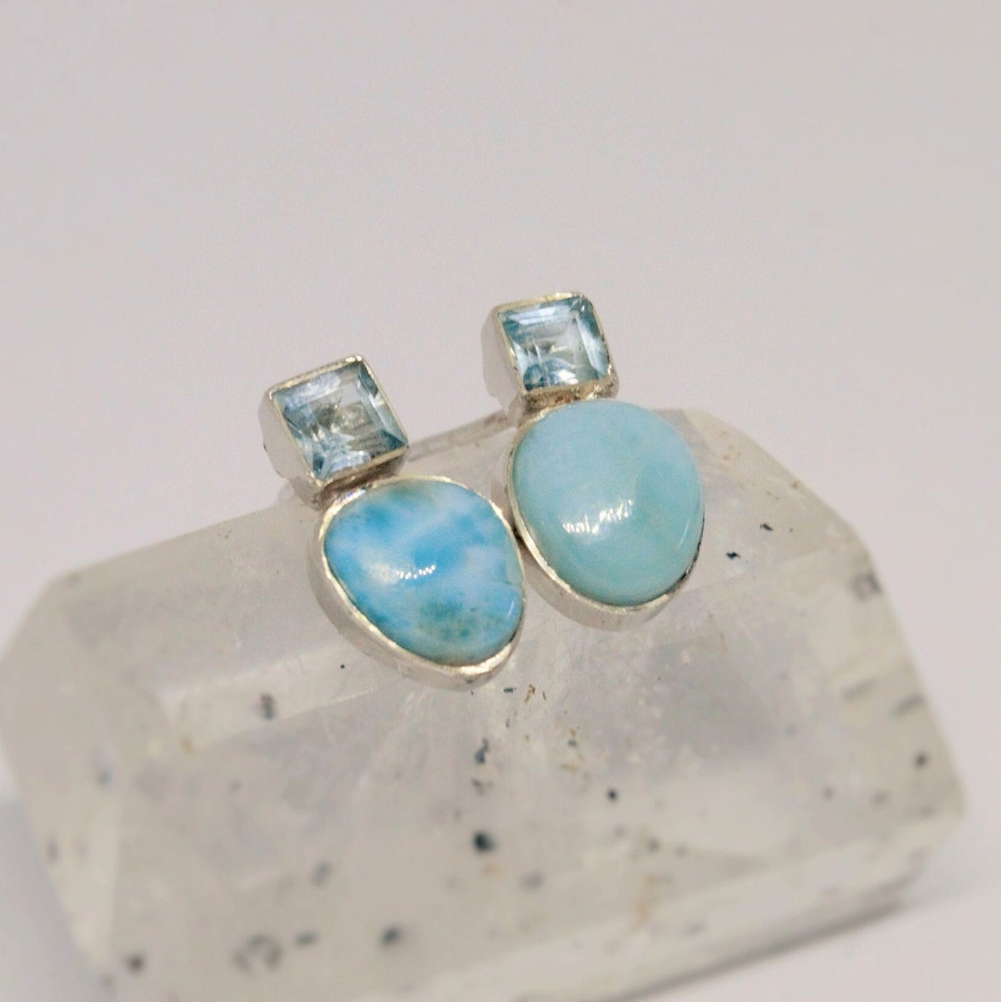 Larimar Blue Topaz Silver Stud Earrings, Larimar Stone, Larimar Gemstone, Blue Topaz Studs, Larimar Earrings, Birthday Gift For Her
