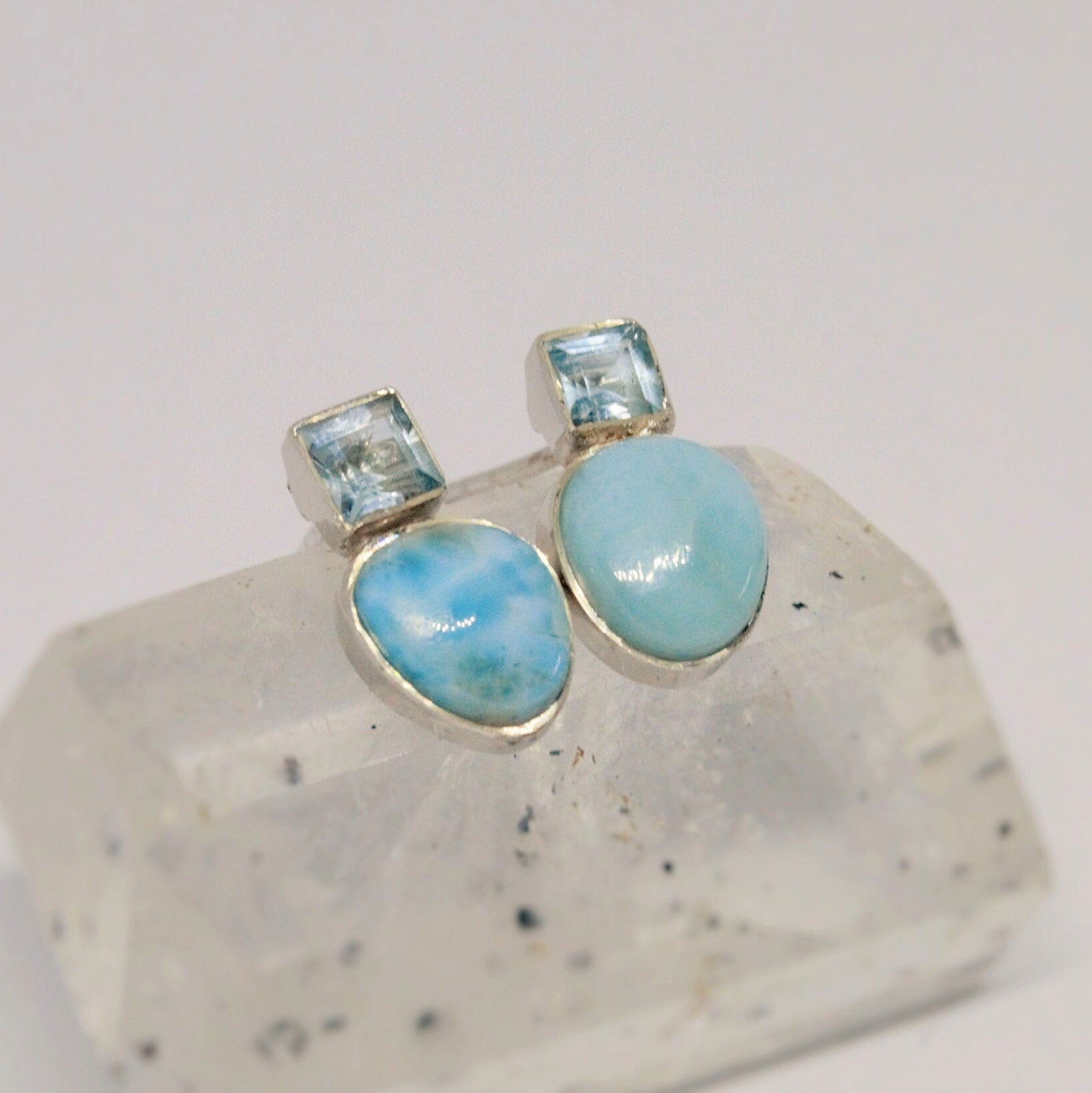 Larimar Blue Topaz Silver Stud Earrings, Larimar Stone, Larimar Gemstone, Blue Topaz Studs, Larimar Earrings, Birthday Gift For Her