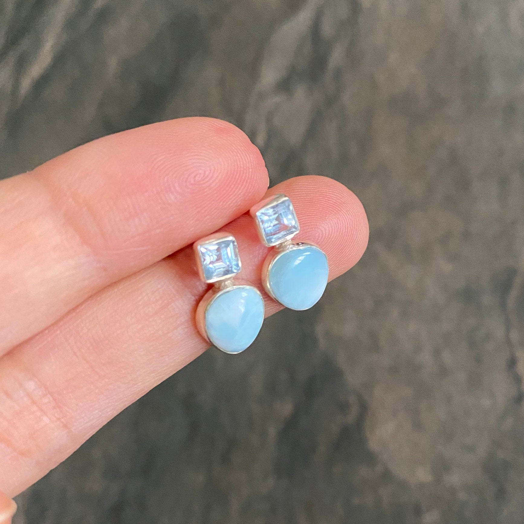 Larimar Blue Topaz Silver Stud Earrings, Larimar Stone, Larimar Gemstone, Blue Topaz Studs, Larimar Earrings, Birthday Gift For Her