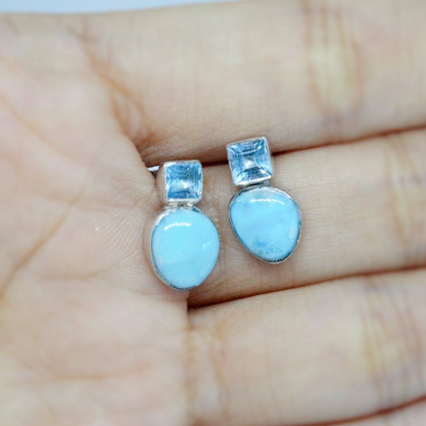 Larimar Blue Topaz Silver Stud Earrings, Larimar Stone, Larimar Gemstone, Blue Topaz Studs, Larimar Earrings, Birthday Gift For Her