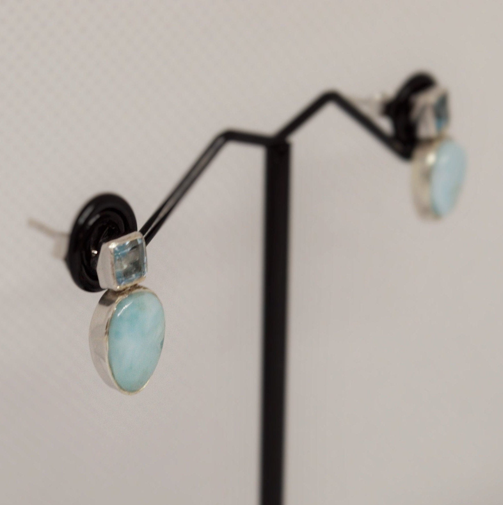 Larimar Blue Topaz Silver Stud Earrings, Larimar Stone, Larimar Gemstone, Blue Topaz Studs, Larimar Earrings, Birthday Gift For Her