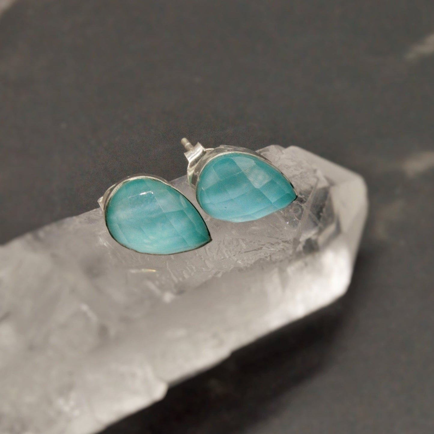 Blue Turquoise Stud Earrings, Sterling Silver Earrings, Dainty Gemstone Boho Earrings, December Birthstone, Birthday Gifts For Her