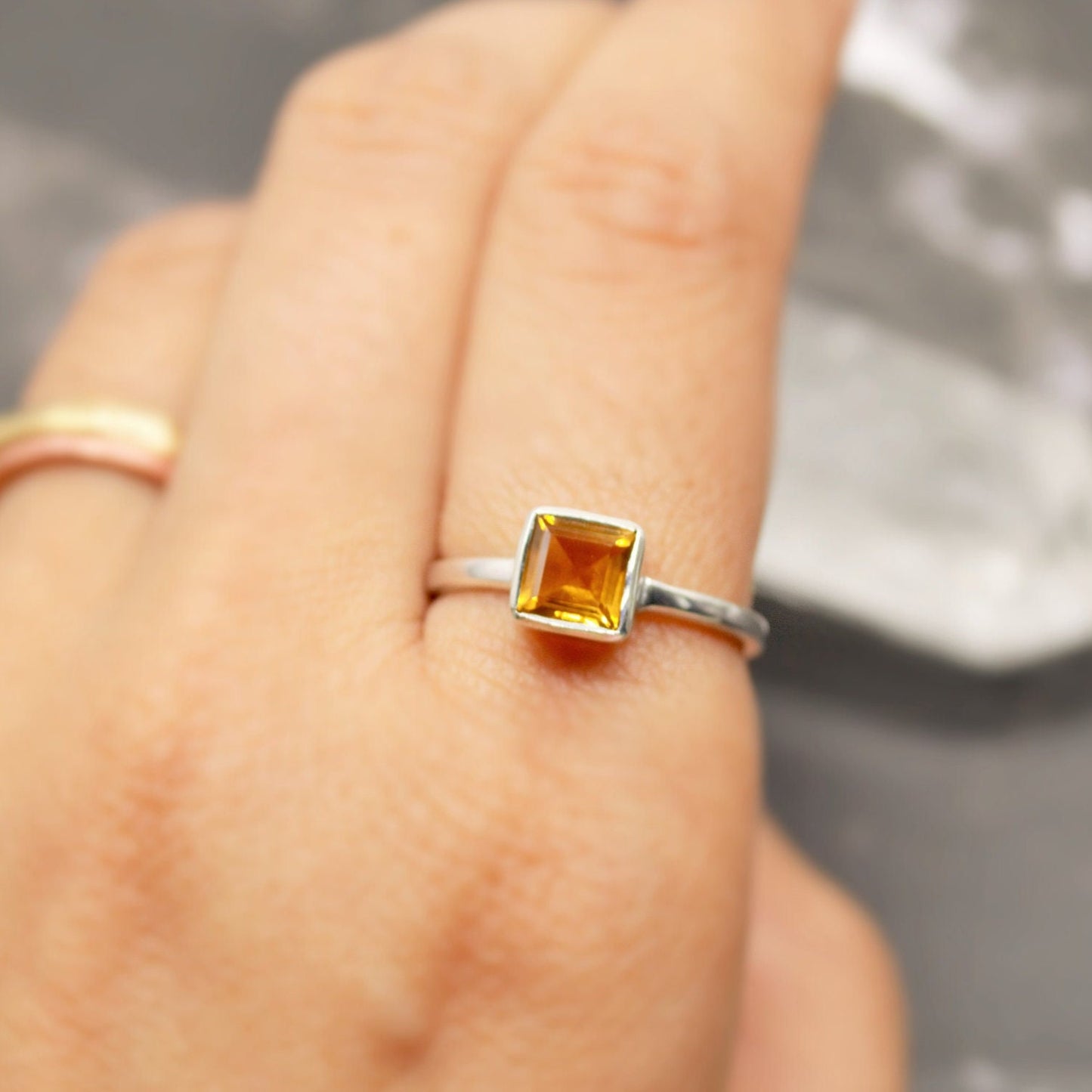 Sterling Silver Citrine Ring, UK Size M,N, Yellow Stone Ring, Citrine Jewelry, November Birthstone, Gift For Her, Unique Yellow Citrine Ring