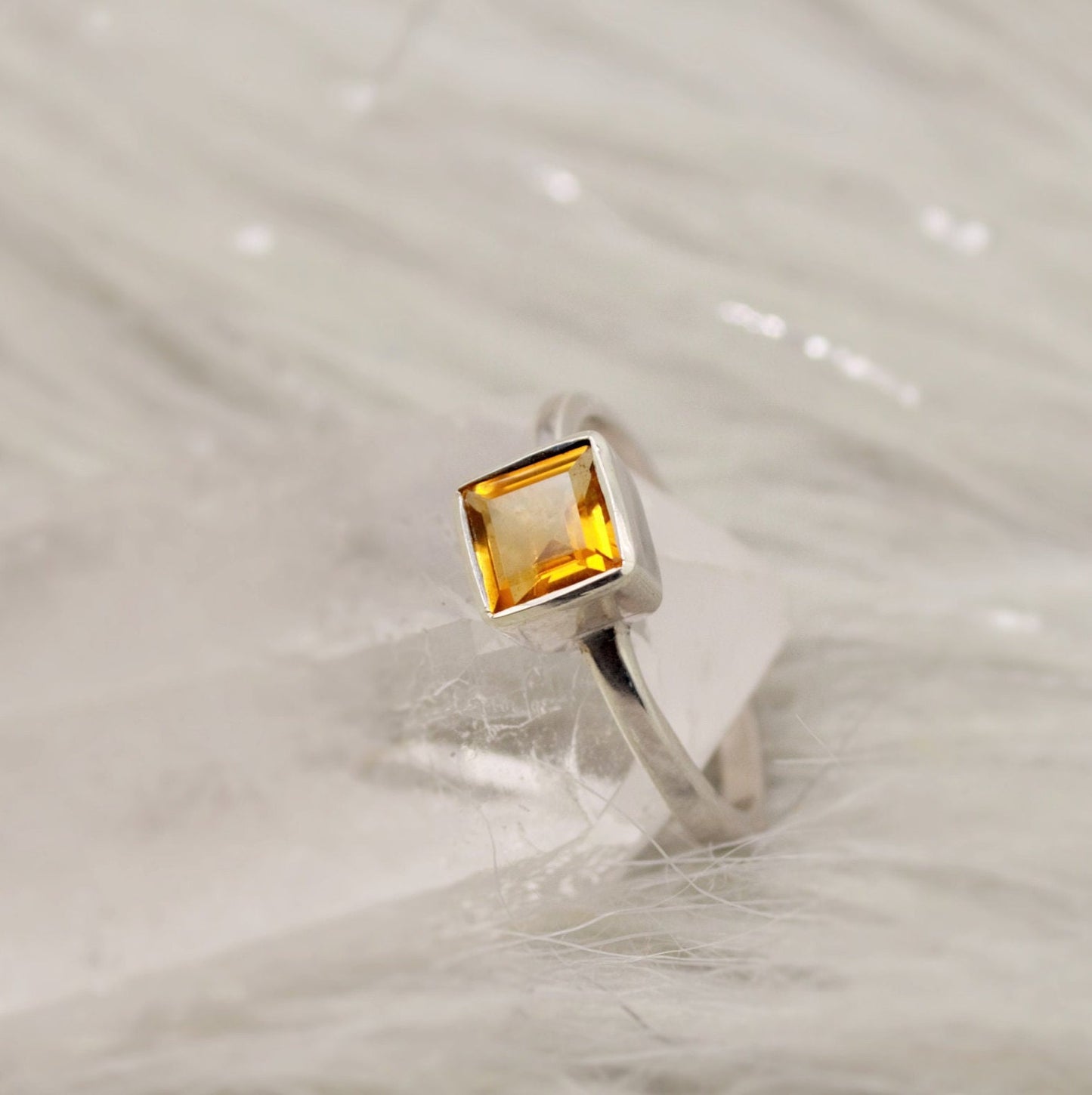 Sterling Silver Citrine Ring, UK Size M,N, Yellow Stone Ring, Citrine Jewelry, November Birthstone, Gift For Her, Unique Yellow Citrine Ring