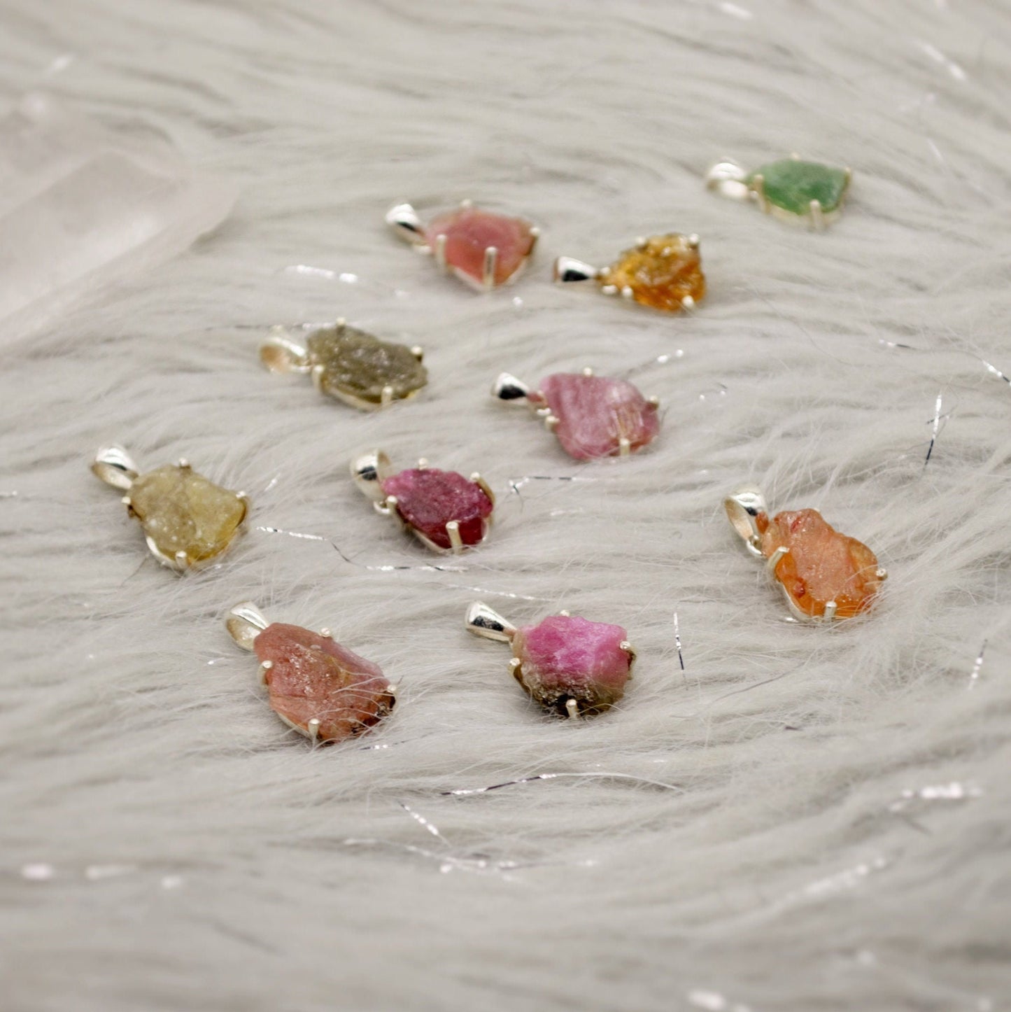 Raw Tourmaline Pendant, Pink, Green, Orange, Watermelon Tourmaline Necklace, Sterling Silver, October Birthstone, Tourmaline Jewelry