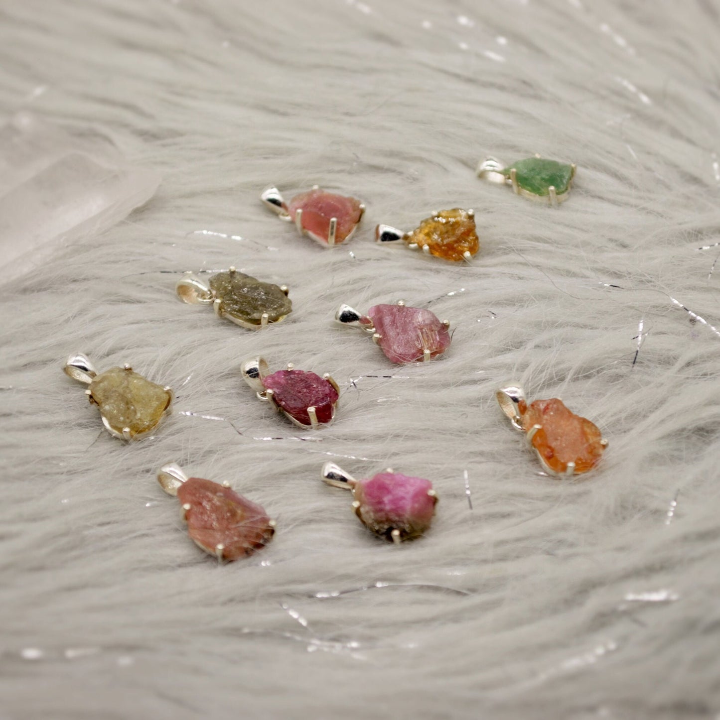 Raw Tourmaline Pendant, Pink, Green, Orange, Watermelon Tourmaline Necklace, Sterling Silver, October Birthstone, Tourmaline Jewelry