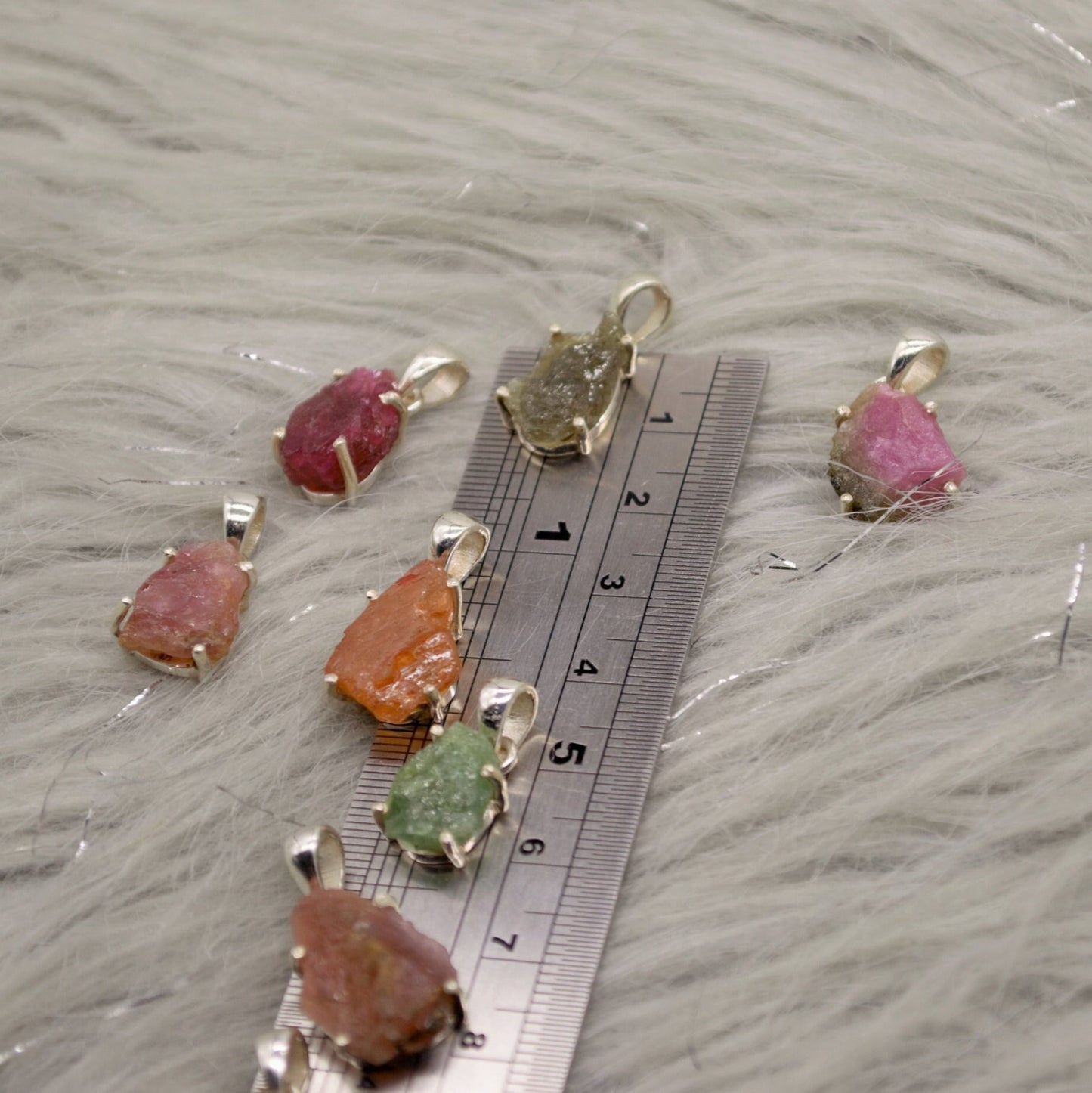 Raw Tourmaline Pendant, Pink, Green, Orange, Watermelon Tourmaline Necklace, Sterling Silver, October Birthstone, Tourmaline Jewelry