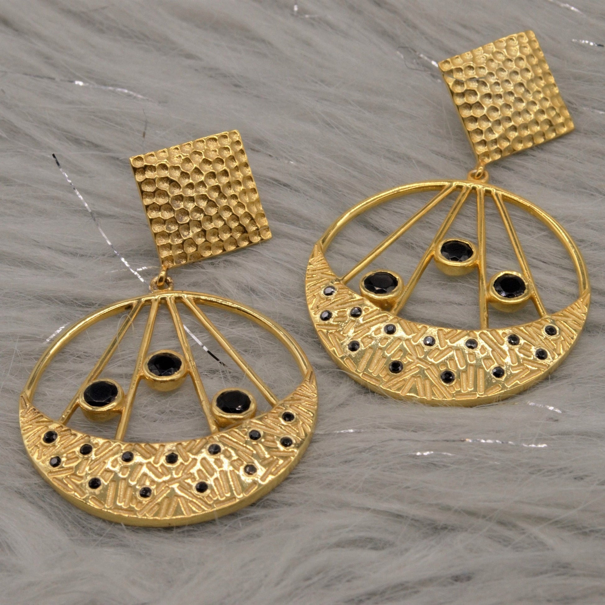 Black Onyx Gold Earrings, Handmade Unique Statement Jhumka Earrings, Gemstone Dangle Circle Earrings, Birthday Gift For Her