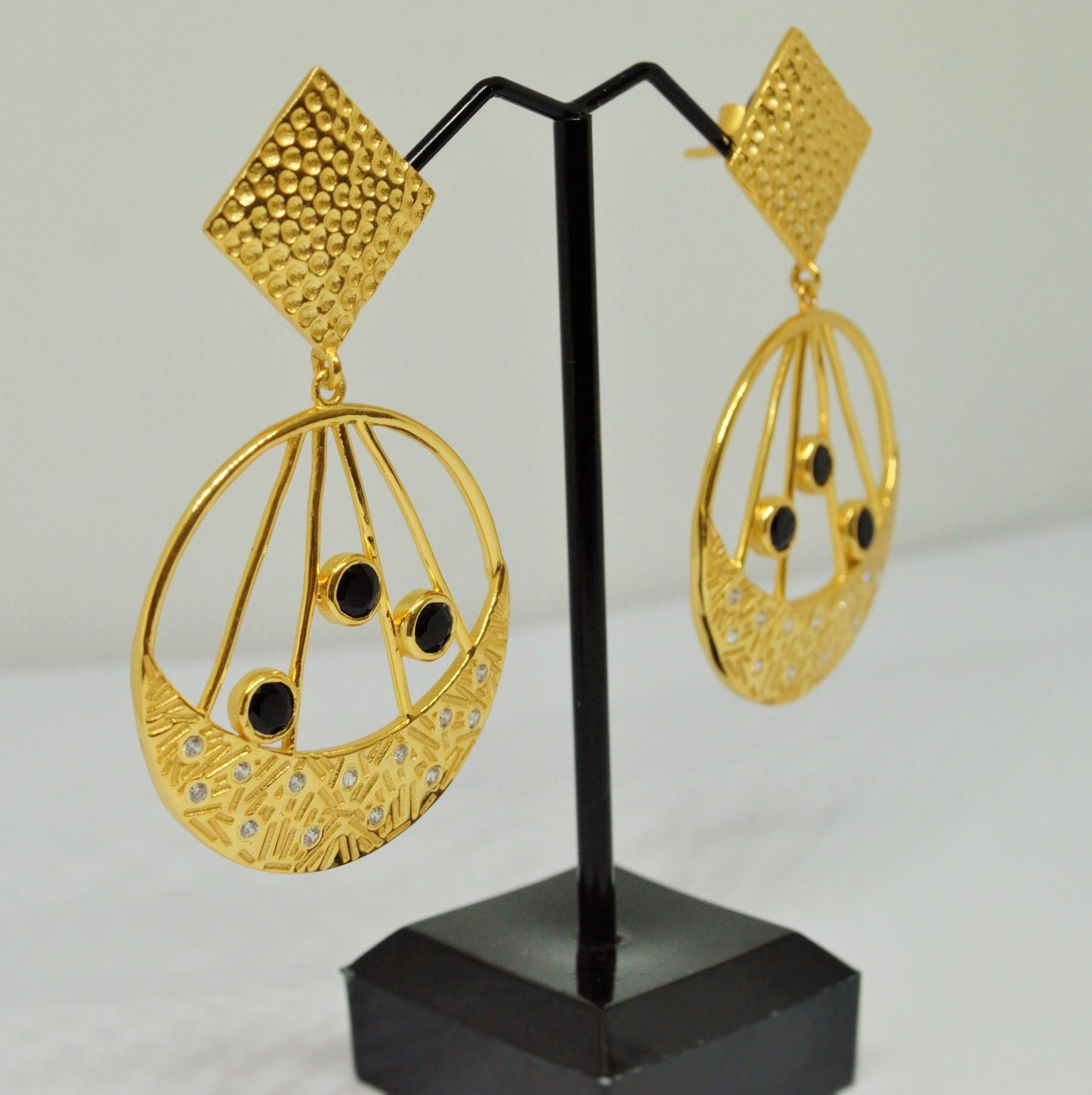 Black Onyx Gold Earrings, Handmade Unique Statement Jhumka Earrings, Gemstone Dangle Circle Earrings, Birthday Gift For Her