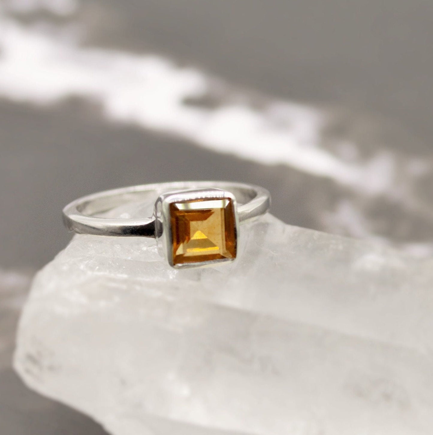 Sterling Silver Citrine Ring, UK Size M,N, Yellow Stone Ring, Citrine Jewelry, November Birthstone, Gift For Her, Unique Yellow Citrine Ring