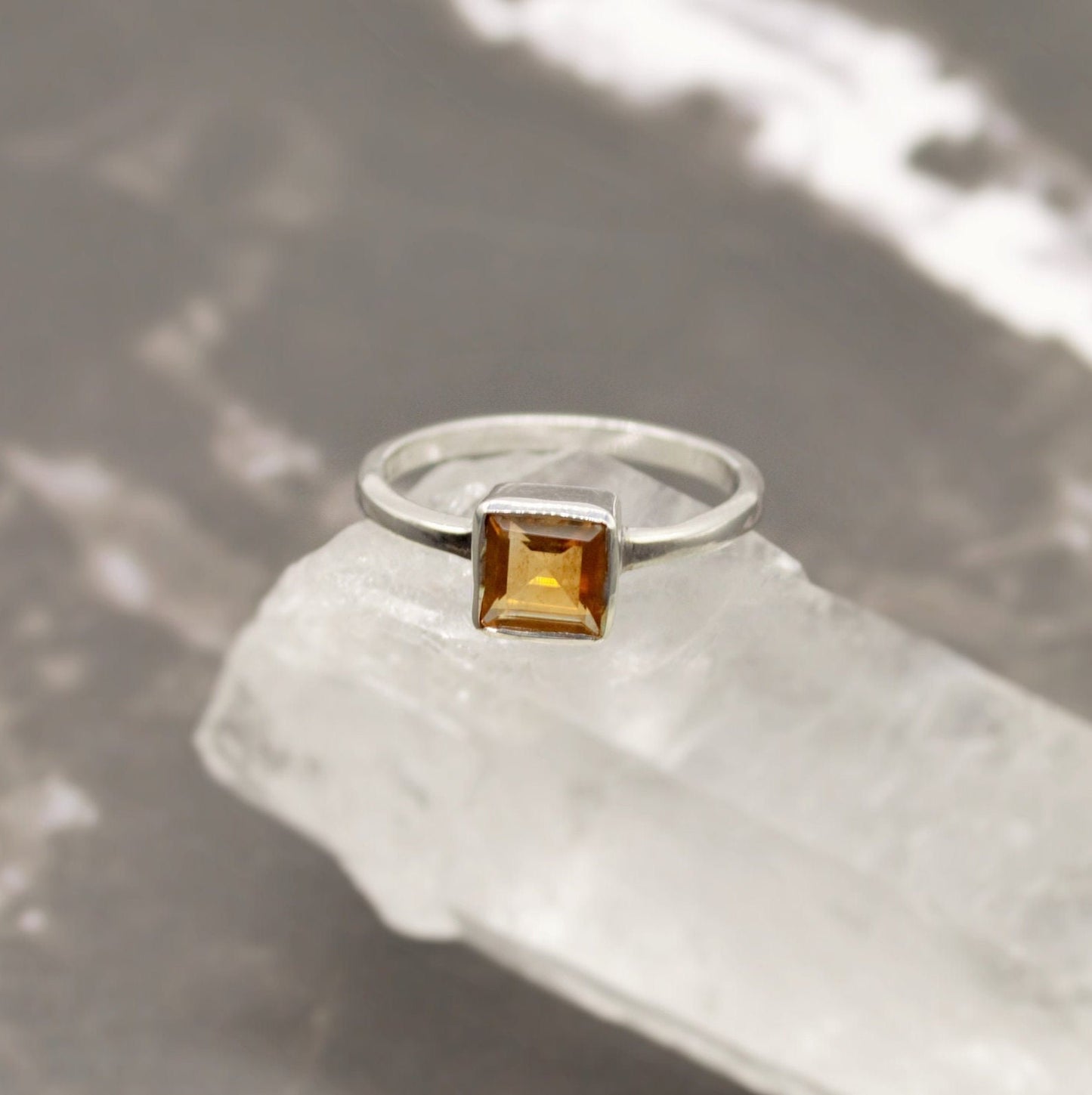 Sterling Silver Citrine Ring, UK Size M,N, Yellow Stone Ring, Citrine Jewelry, November Birthstone, Gift For Her, Unique Yellow Citrine Ring