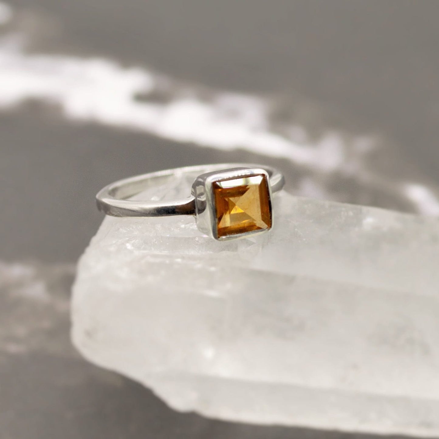 Sterling Silver Citrine Ring, UK Size M,N, Yellow Stone Ring, Citrine Jewelry, November Birthstone, Gift For Her, Unique Yellow Citrine Ring