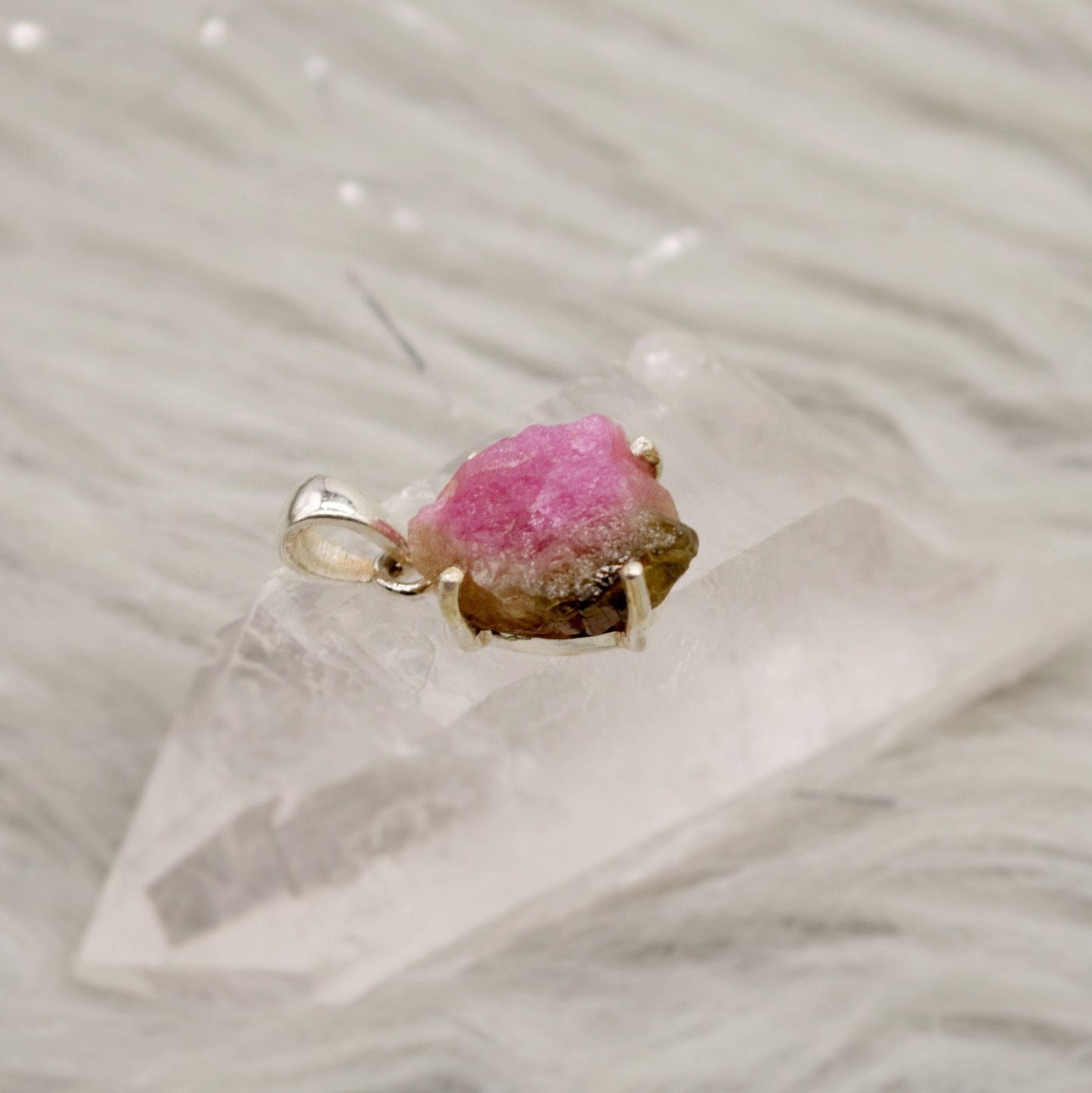 Raw Tourmaline Pendant, Pink, Green, Orange, Watermelon Tourmaline Necklace, Sterling Silver, October Birthstone, Tourmaline Jewelry