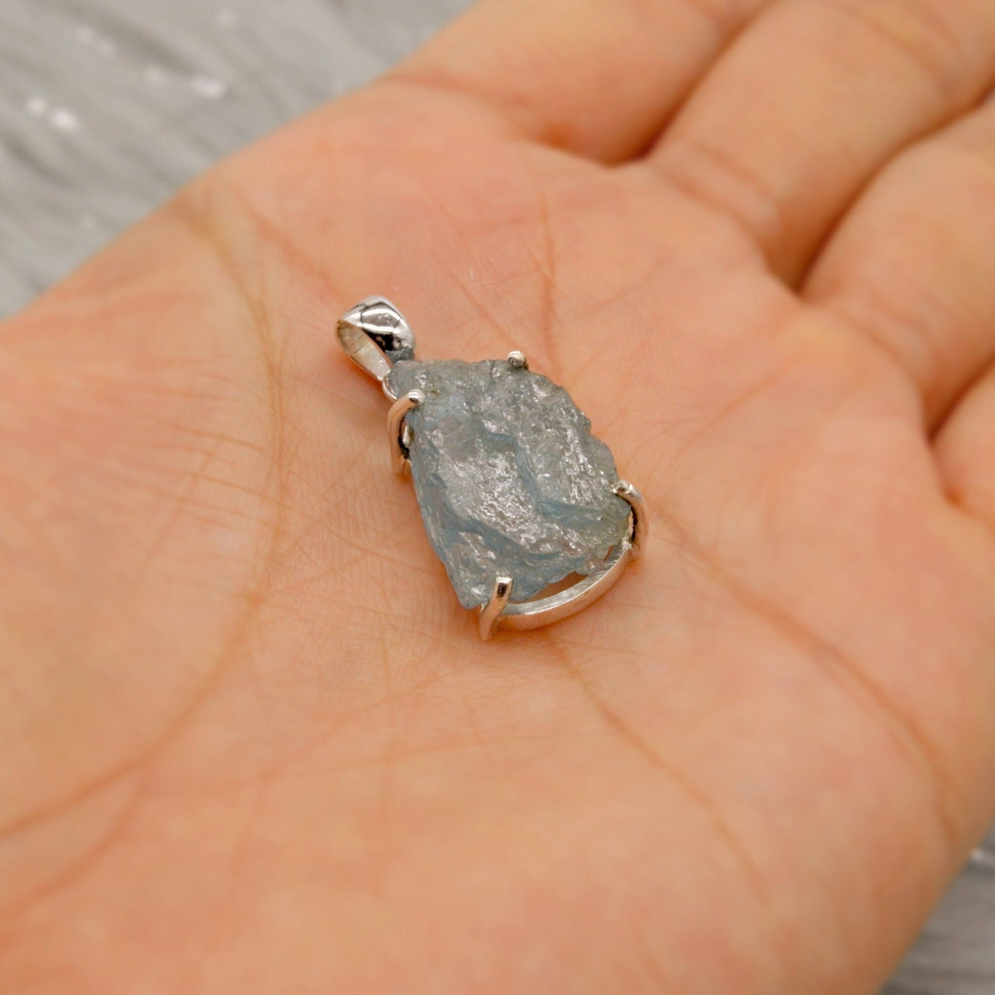 Raw Aquamarine Pendant Necklace, Sterling Silver, March Birthstone, Aquamarine Crystal, Raw Gemstone, Gift For Her