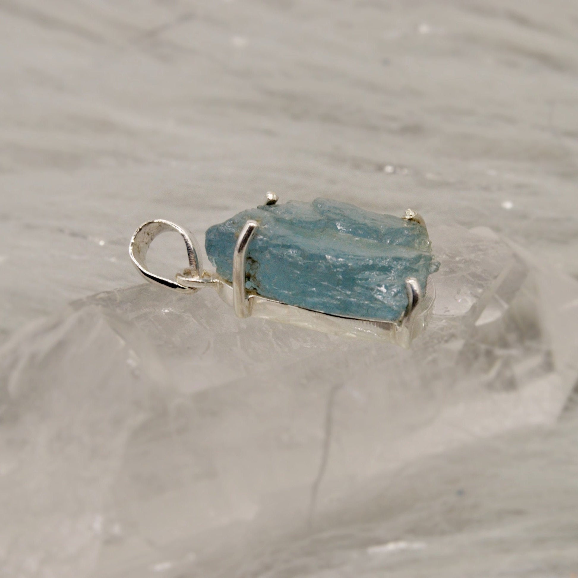 Raw Aquamarine Pendant Necklace, Sterling Silver, March Birthstone, Aquamarine Crystal, Raw Gemstone, Gift For Her