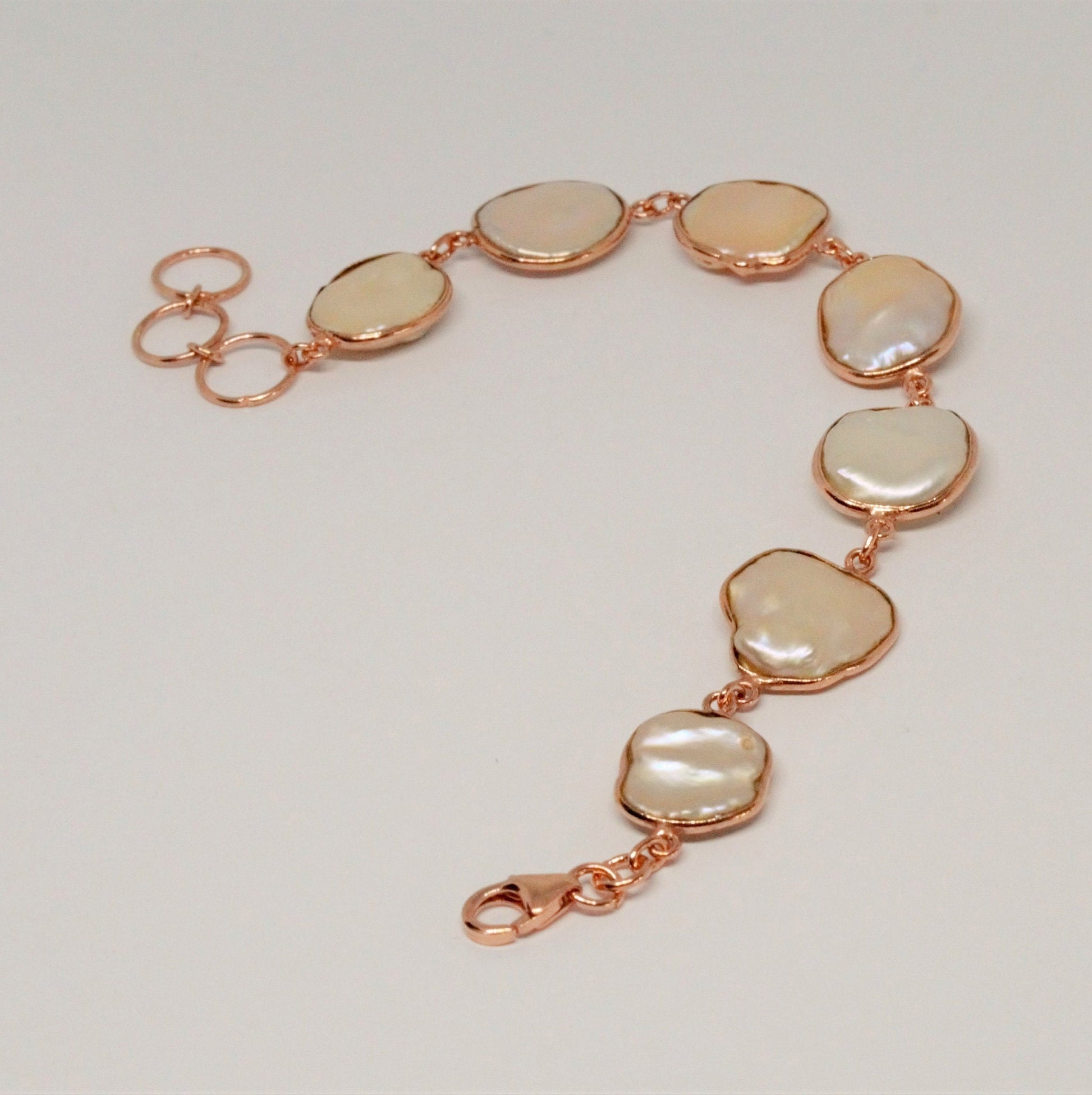Rose Gold Plated Silver Pearl Bracelet, Handmade Dainty Bracelet, Pearl Jewelry, June Birthstone Bracelet, Birthday Gift For Her