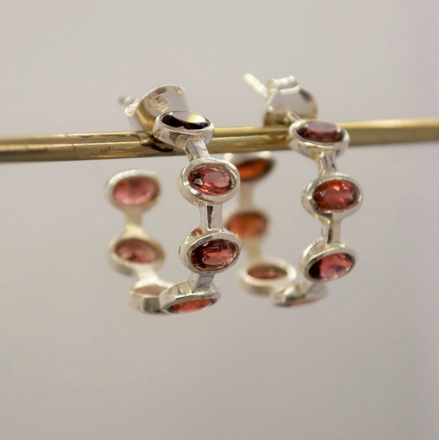 Garnet Sterling Silver Hoop Earrings, Garnet Jewelry, January Birthstone Earrings, Minimalist Red Earrings, Unique Birthday Gifts For Her