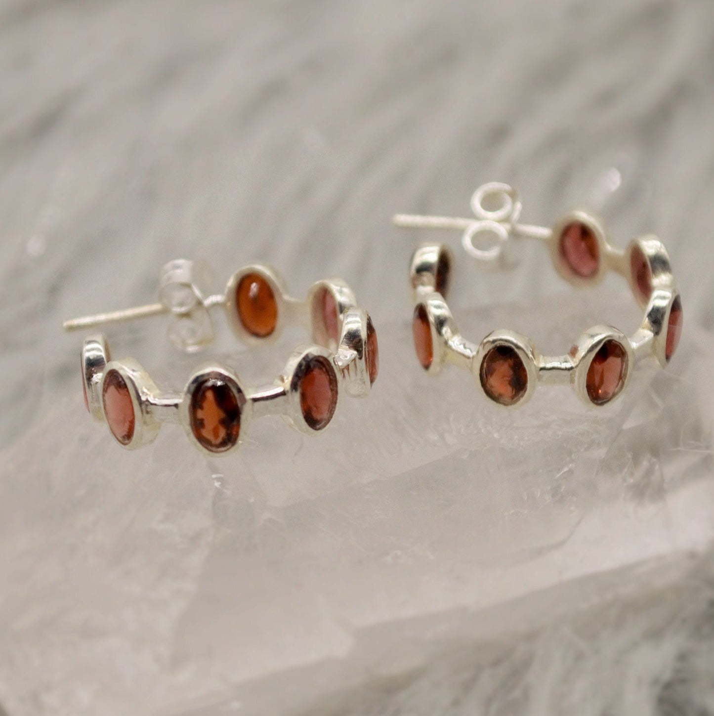 Garnet Sterling Silver Hoop Earrings, Garnet Jewelry, January Birthstone Earrings, Minimalist Red Earrings, Unique Birthday Gifts For Her