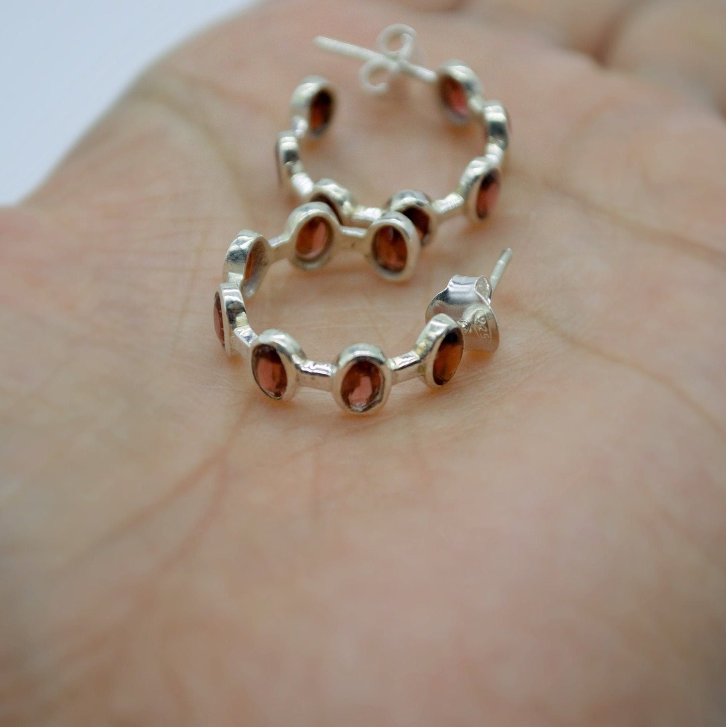 Garnet Sterling Silver Hoop Earrings, Garnet Jewelry, January Birthstone Earrings, Minimalist Red Earrings, Unique Birthday Gifts For Her
