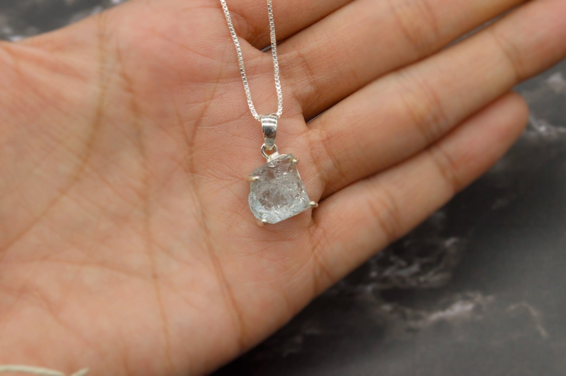 Raw Aquamarine Pendant Necklace, Sterling Silver, March Birthstone, Aquamarine Crystal, Raw Gemstone, Gift For Her