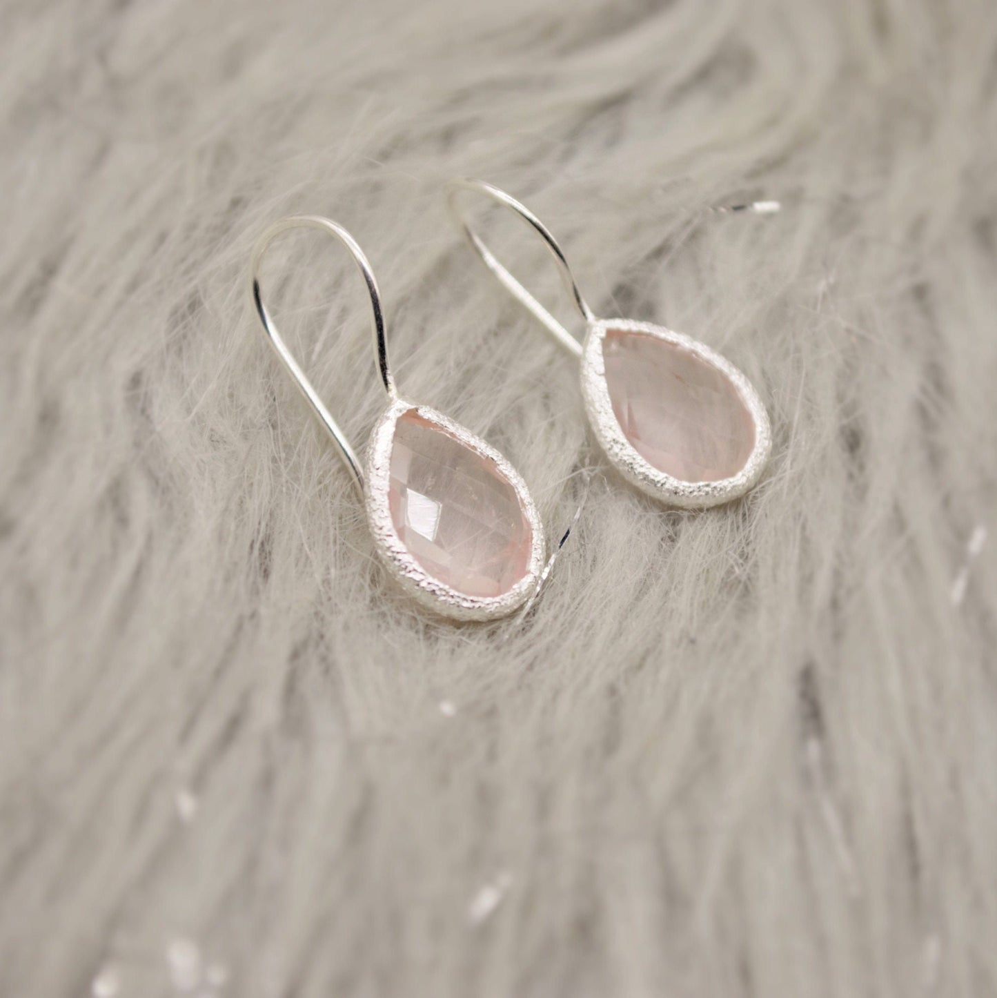 Rose Quartz Sterling Silver Drop Earrings, Unique Dangle Drop Earrings, Birthday Gifts For Her, Christmas, Gemstone Earrings, Quartz Jewelry