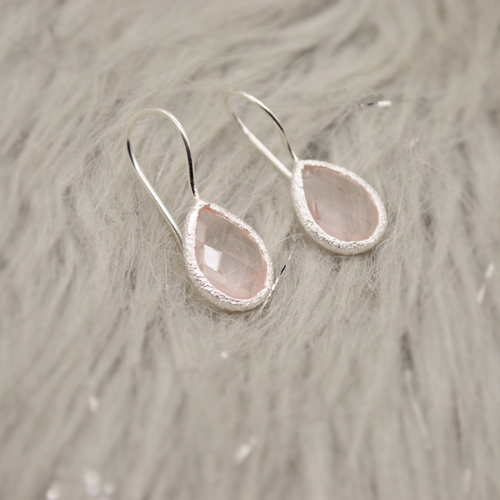 Rose Quartz Sterling Silver Drop Earrings, Unique Dangle Drop Earrings, Birthday Gifts For Her, Christmas, Gemstone Earrings, Quartz Jewelry