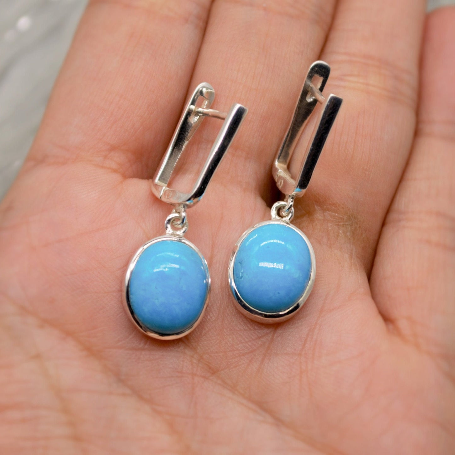 Blue Turquoise Drop Earrings, Sterling Silver Turquoise Jewelry, December Birthstone, Unique Gemstone, Christmas Gifts, Dangle Earrings