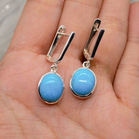 Blue Turquoise Drop Earrings, Sterling Silver Turquoise Jewelry, December Birthstone, Unique Gemstone, Christmas Gifts, Dangle Earrings