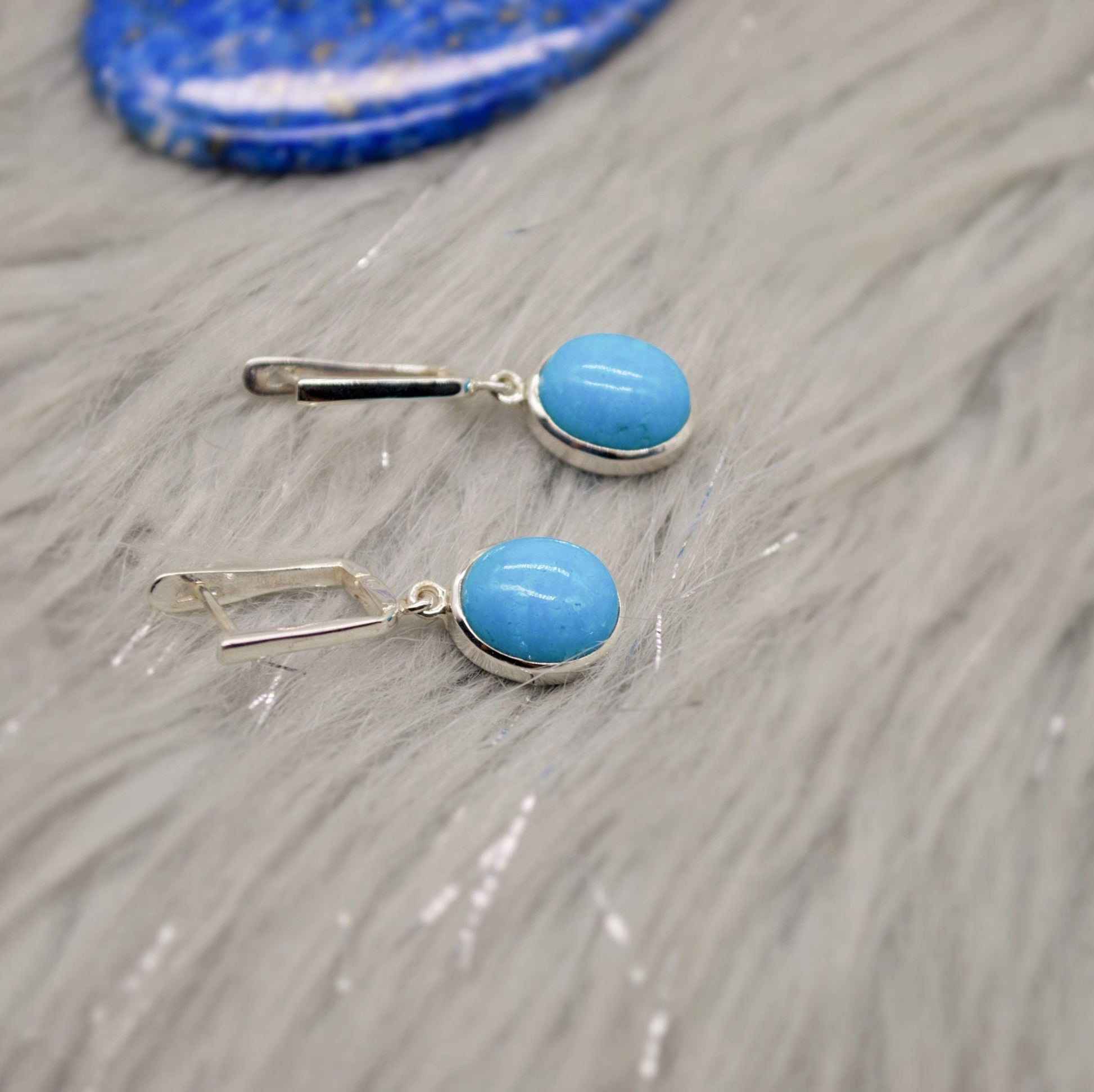 Blue Turquoise Drop Earrings, Sterling Silver Turquoise Jewelry, December Birthstone, Unique Gemstone, Christmas Gifts, Dangle Earrings